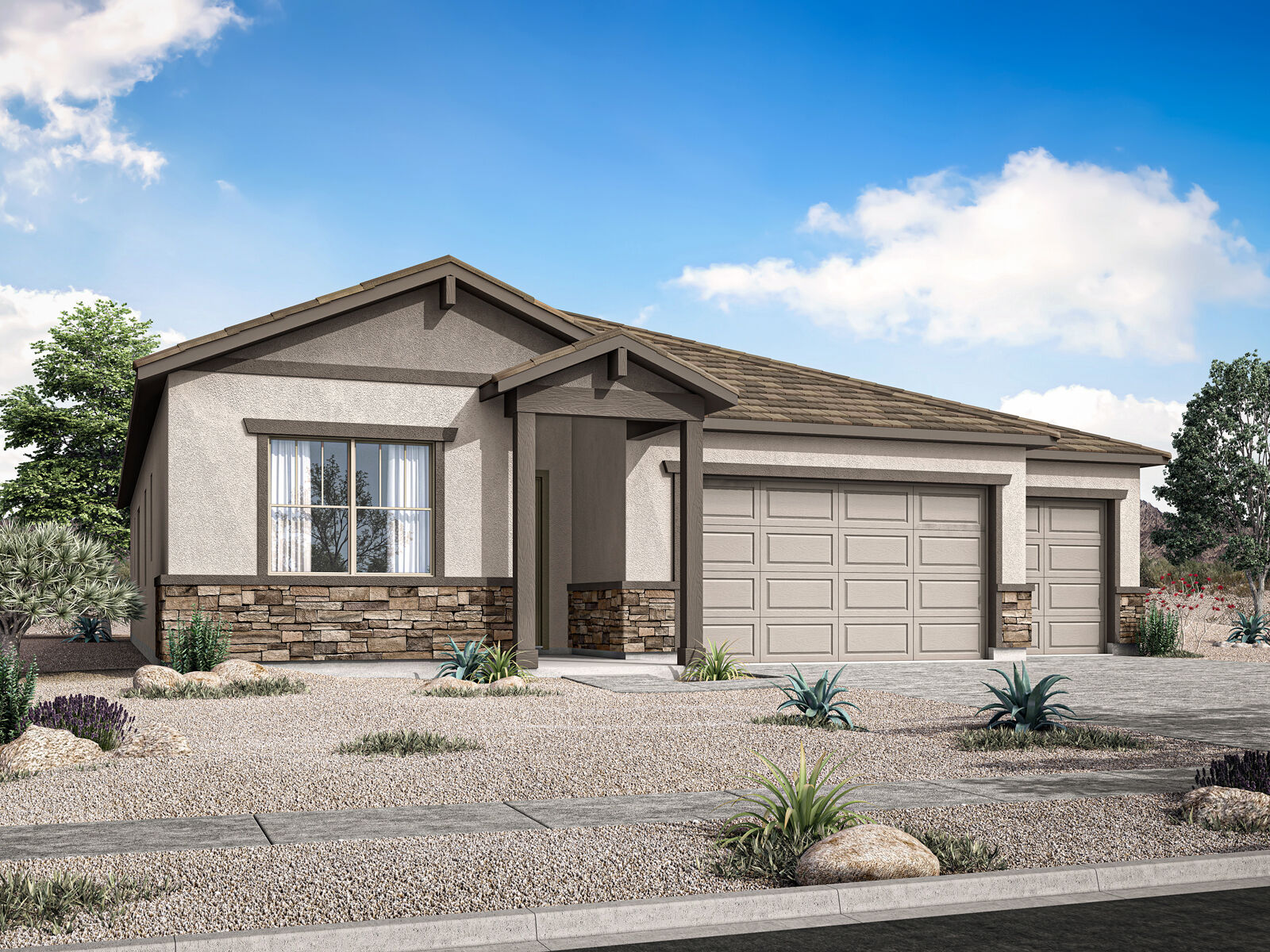  Elevation Front with garage, window and exterior stone
