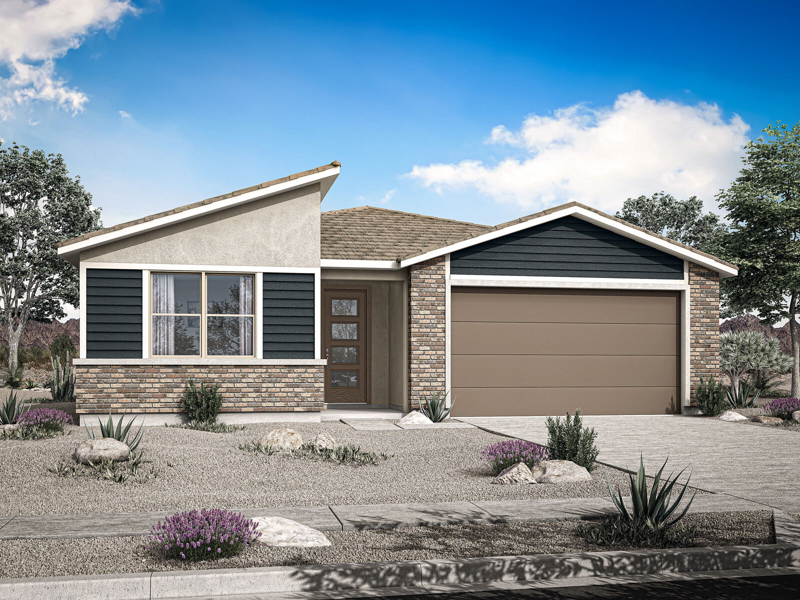  Elevation Front with garage, window, door, exterior stone and exterior clapboard
