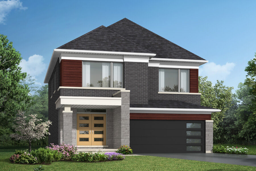 Elevation Front with window, garage and exterior stone