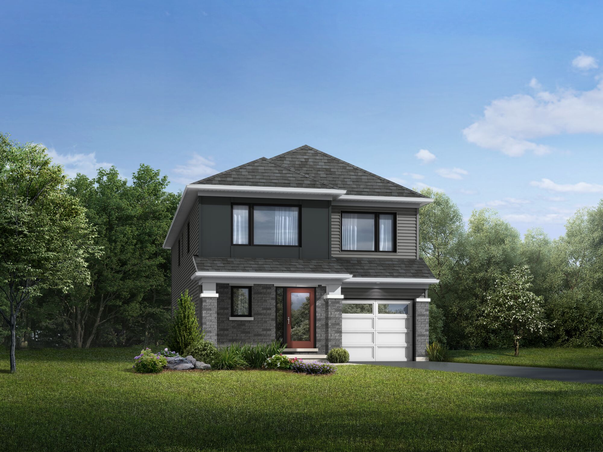 Elevation Front with garage, door and window