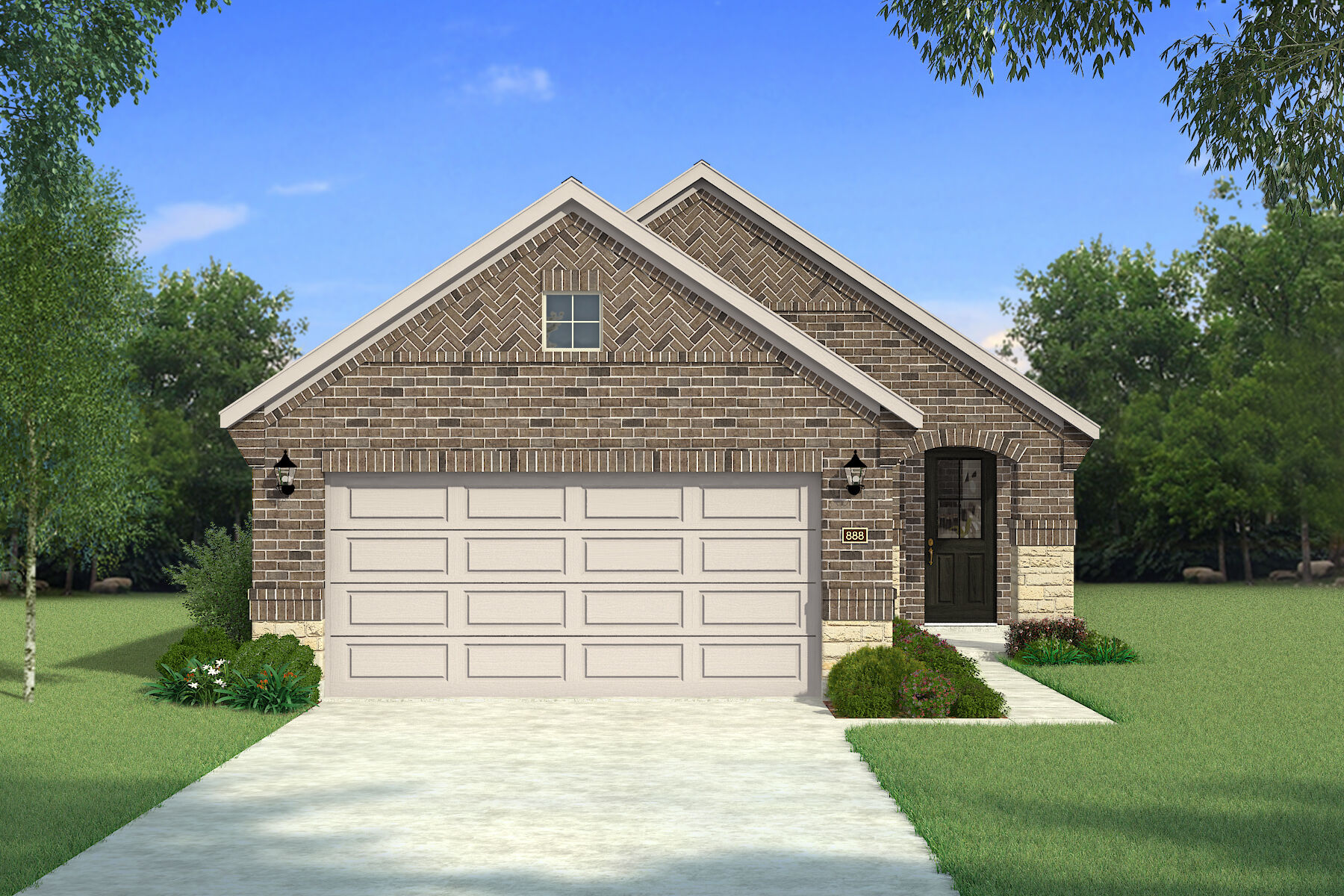  Elevation Front with garage, door and window