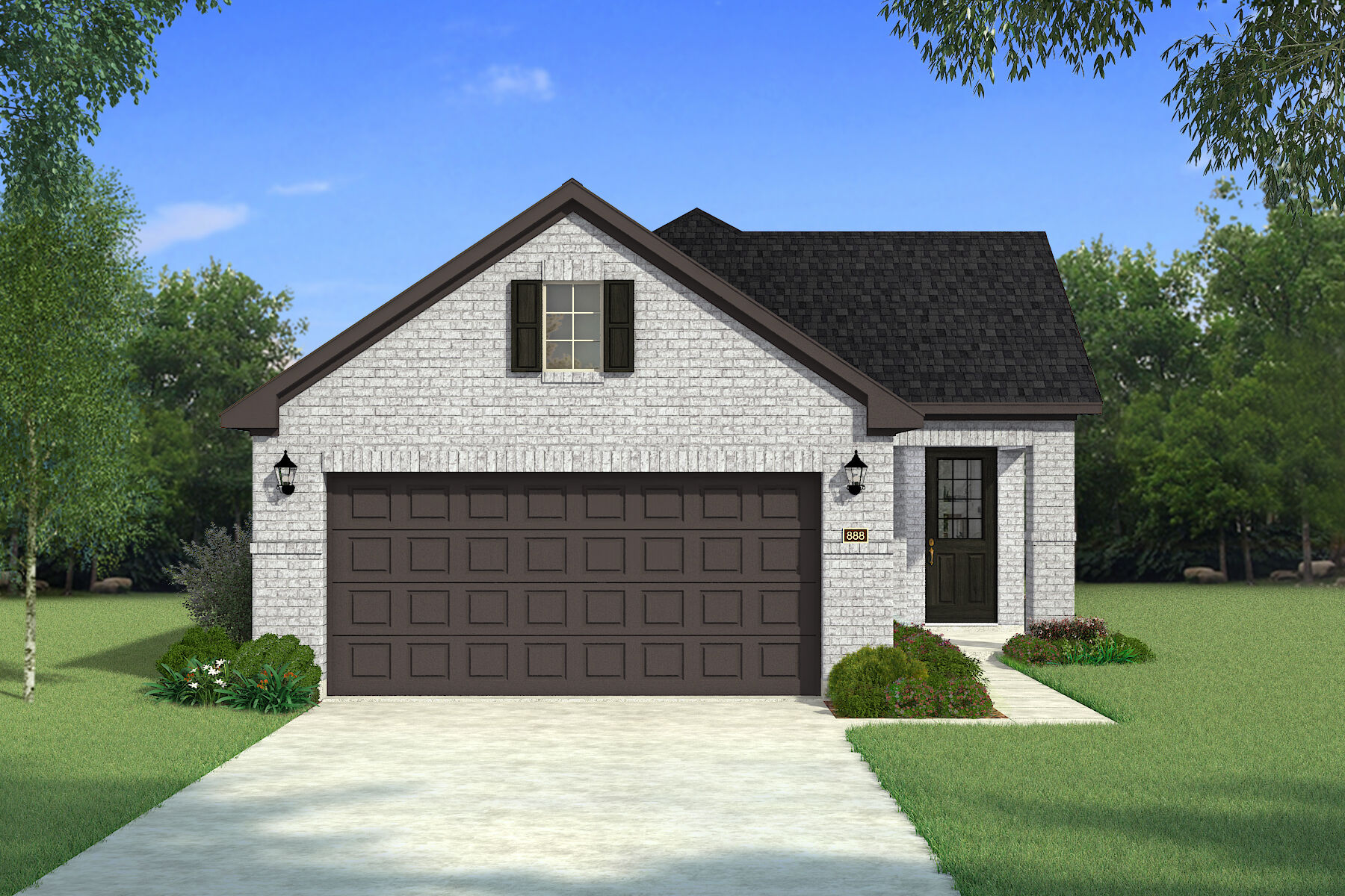  Elevation Front with window, door and garage