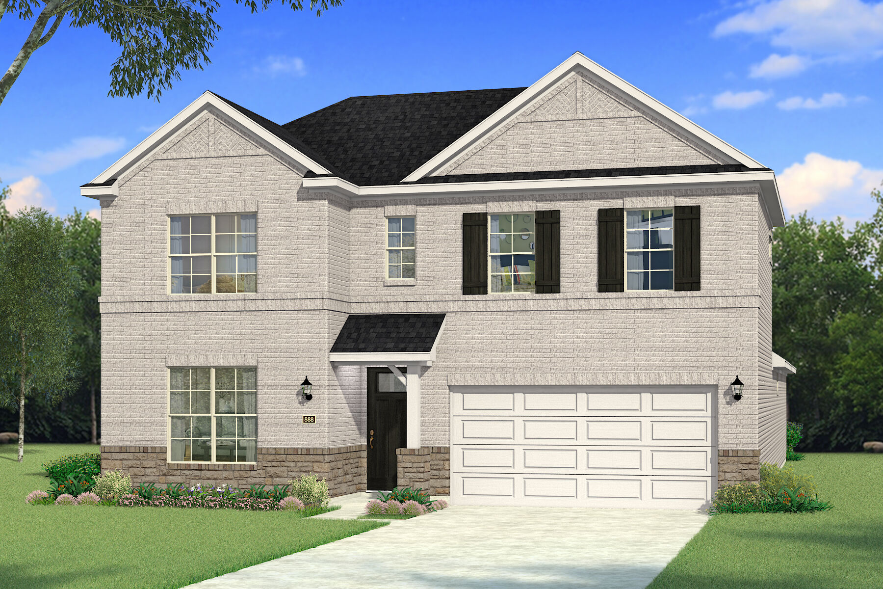 Elevation Front with window, garage and door