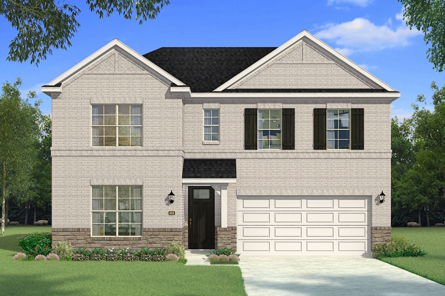 Elevation Front with window, garage and door