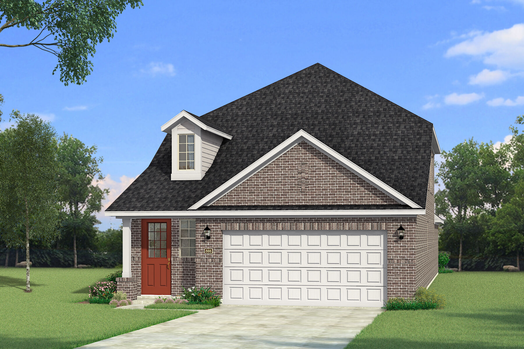 Elevation Front with garage, door and window