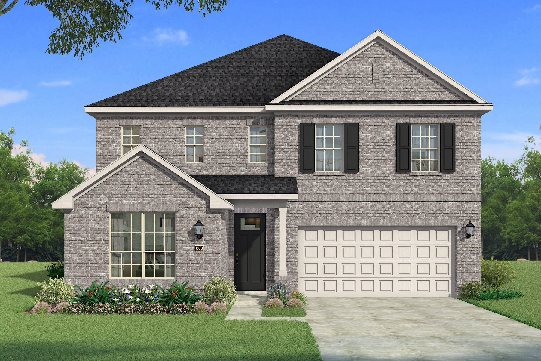  Elevation Front with window, garage and door