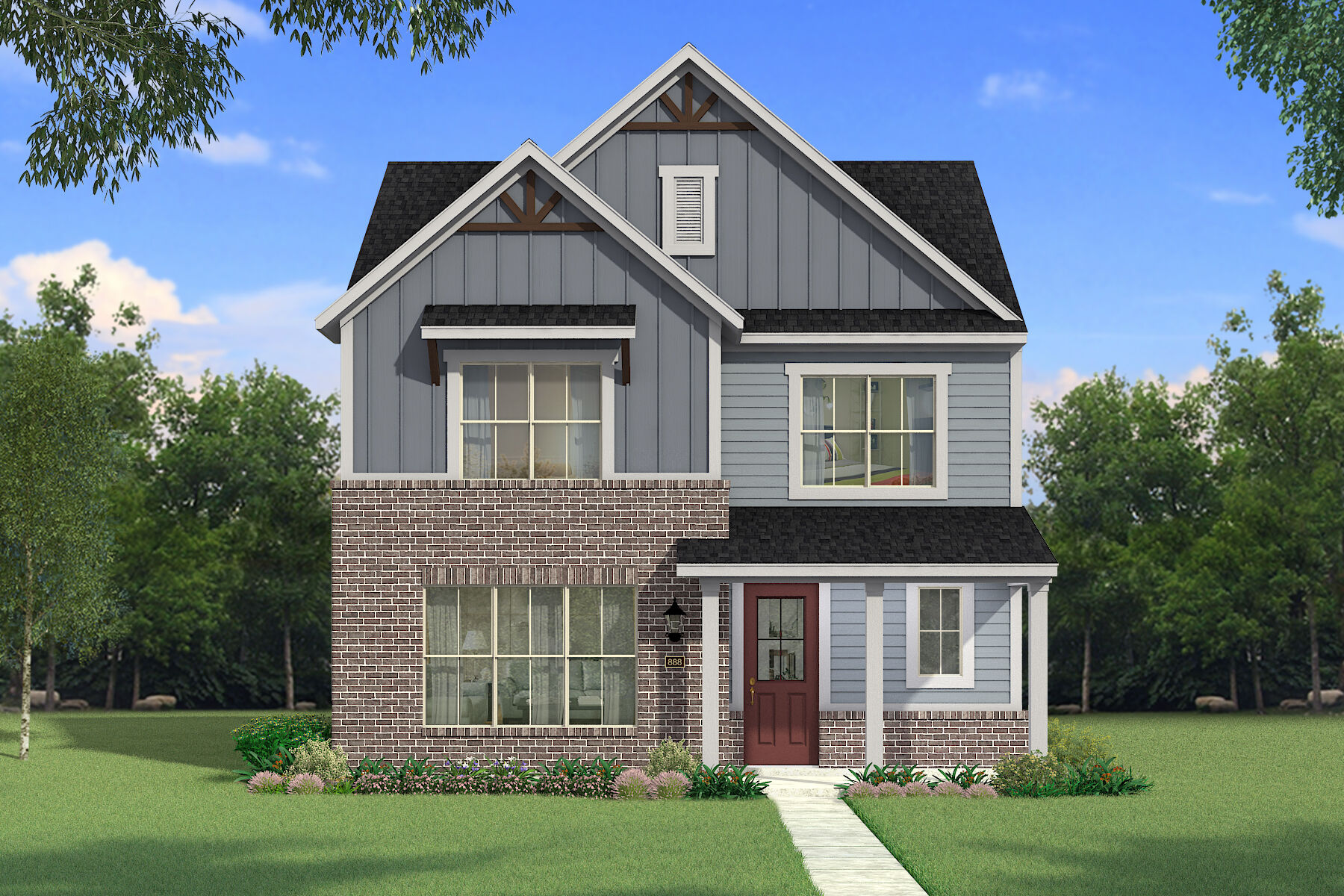  Elevation Front with window, door, exterior brick and exterior clapboard