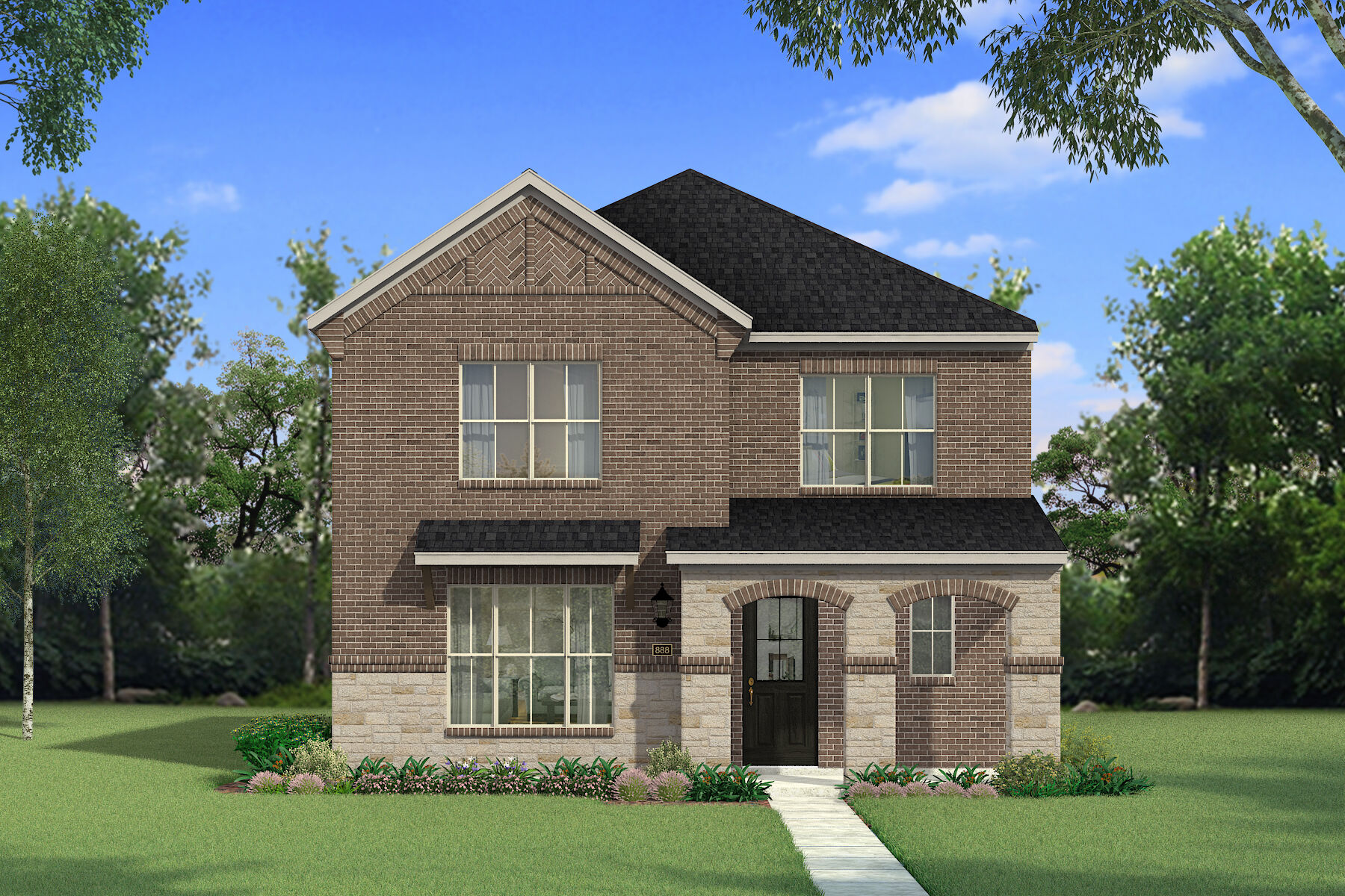  Elevation Front with door, window, exterior stone and exterior brick