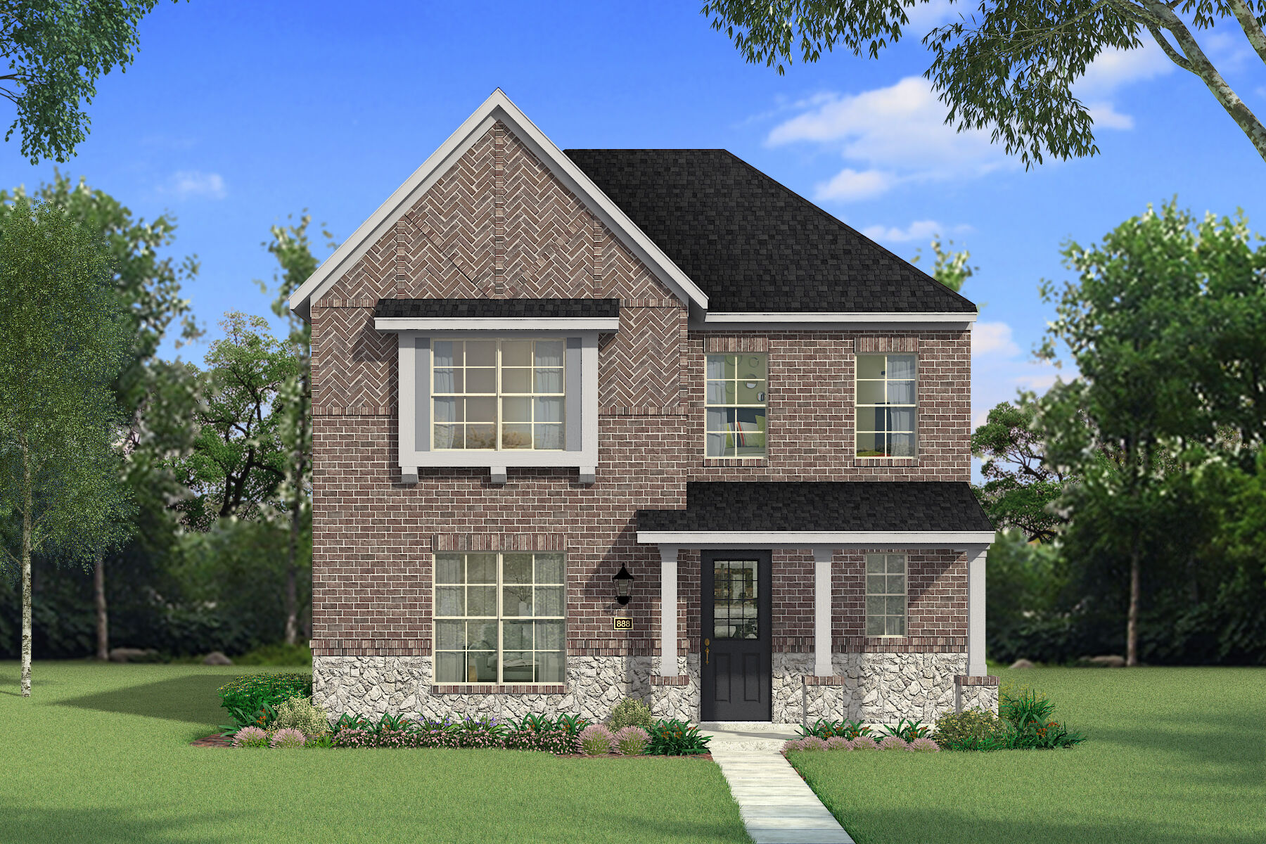  Elevation Front with door, window, exterior stone and exterior brick