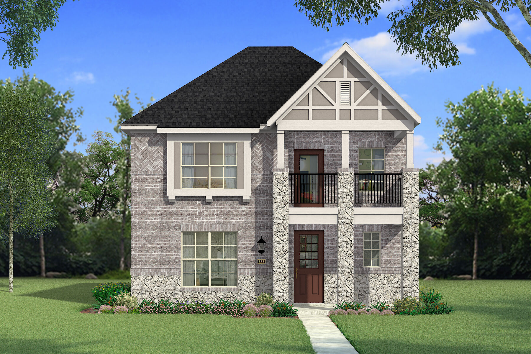  Elevation Front with door, window, exterior brick and exterior stone