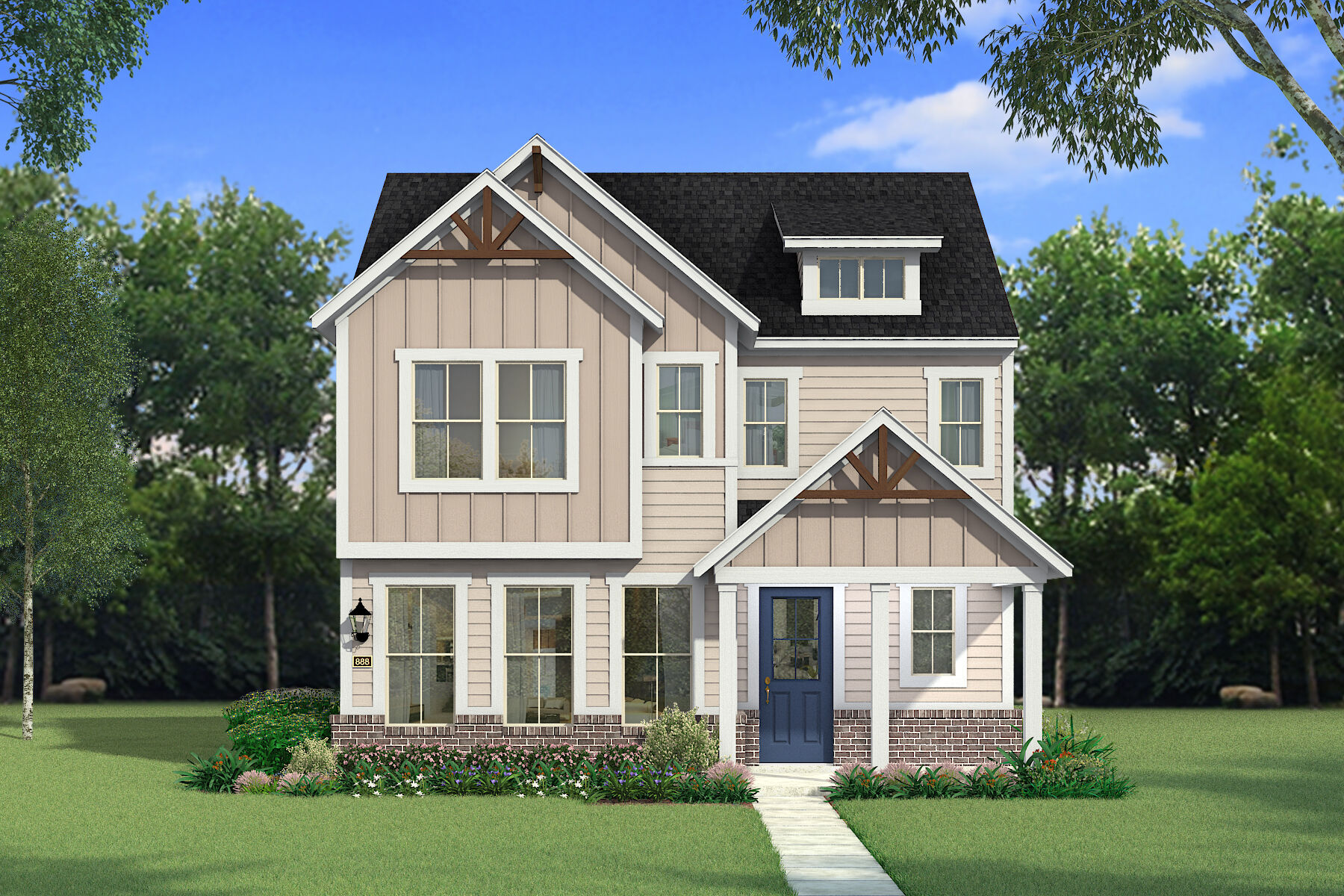  Elevation Front with window, door, exterior clapboard and exterior brick
