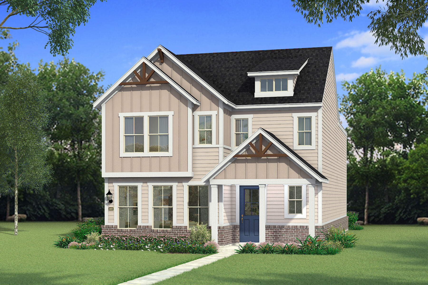 Elevation Front with window, door and exterior clapboard