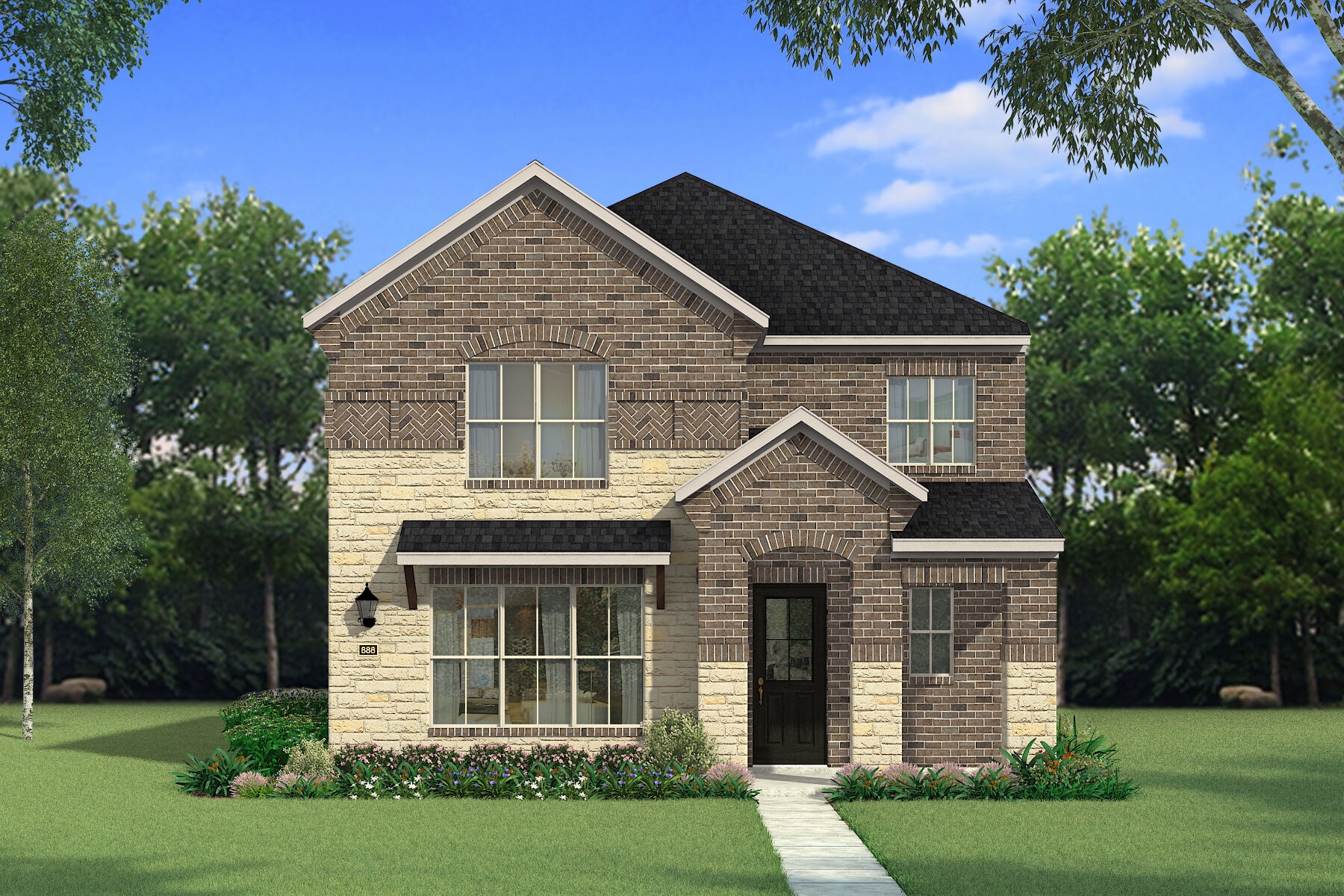  Elevation Front with door, window, exterior stone and exterior brick