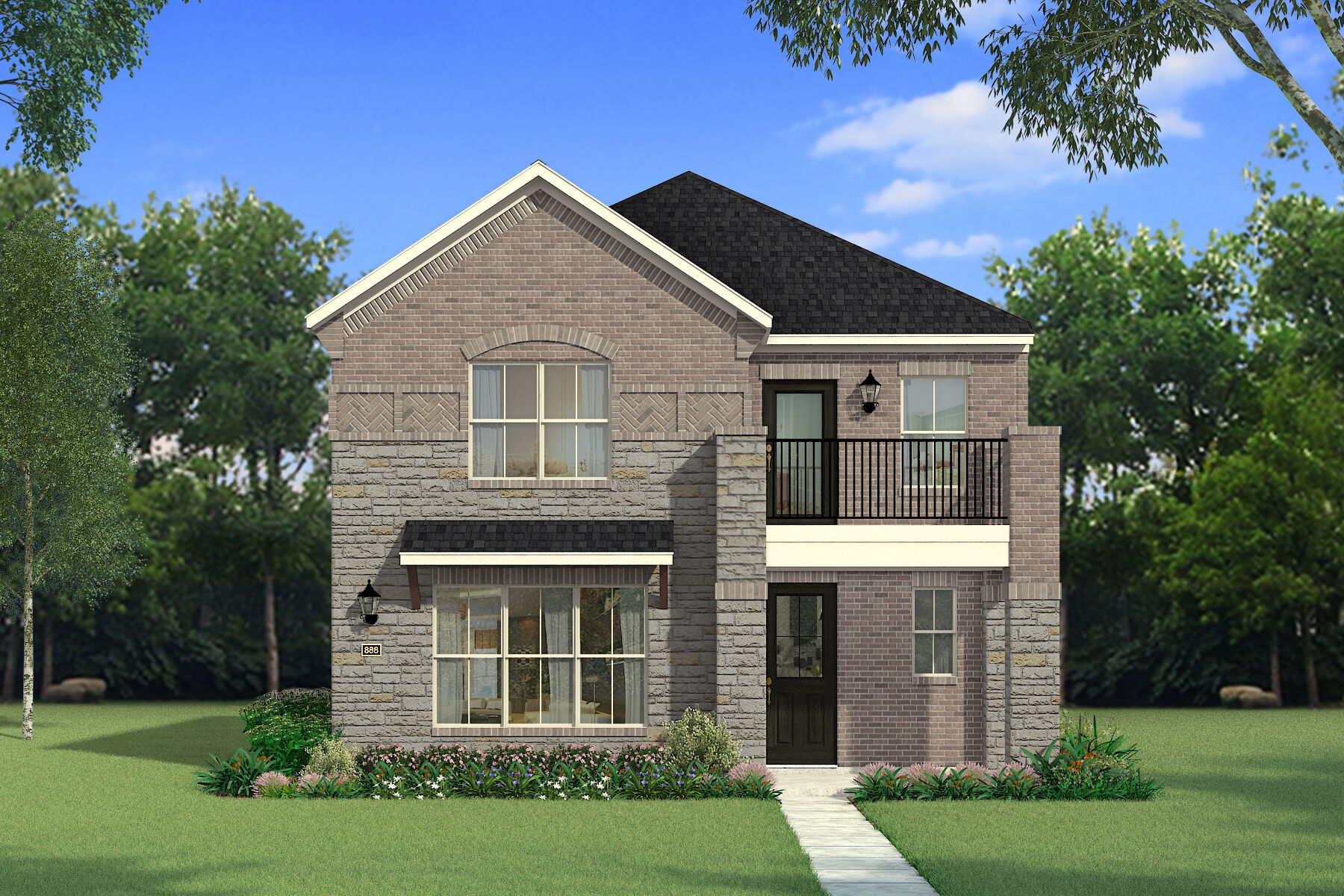  Elevation Front with door, window, exterior stone and exterior brick