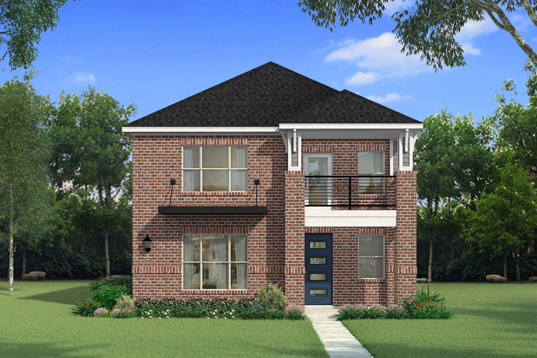 Elevation Front with window, exterior brick and door