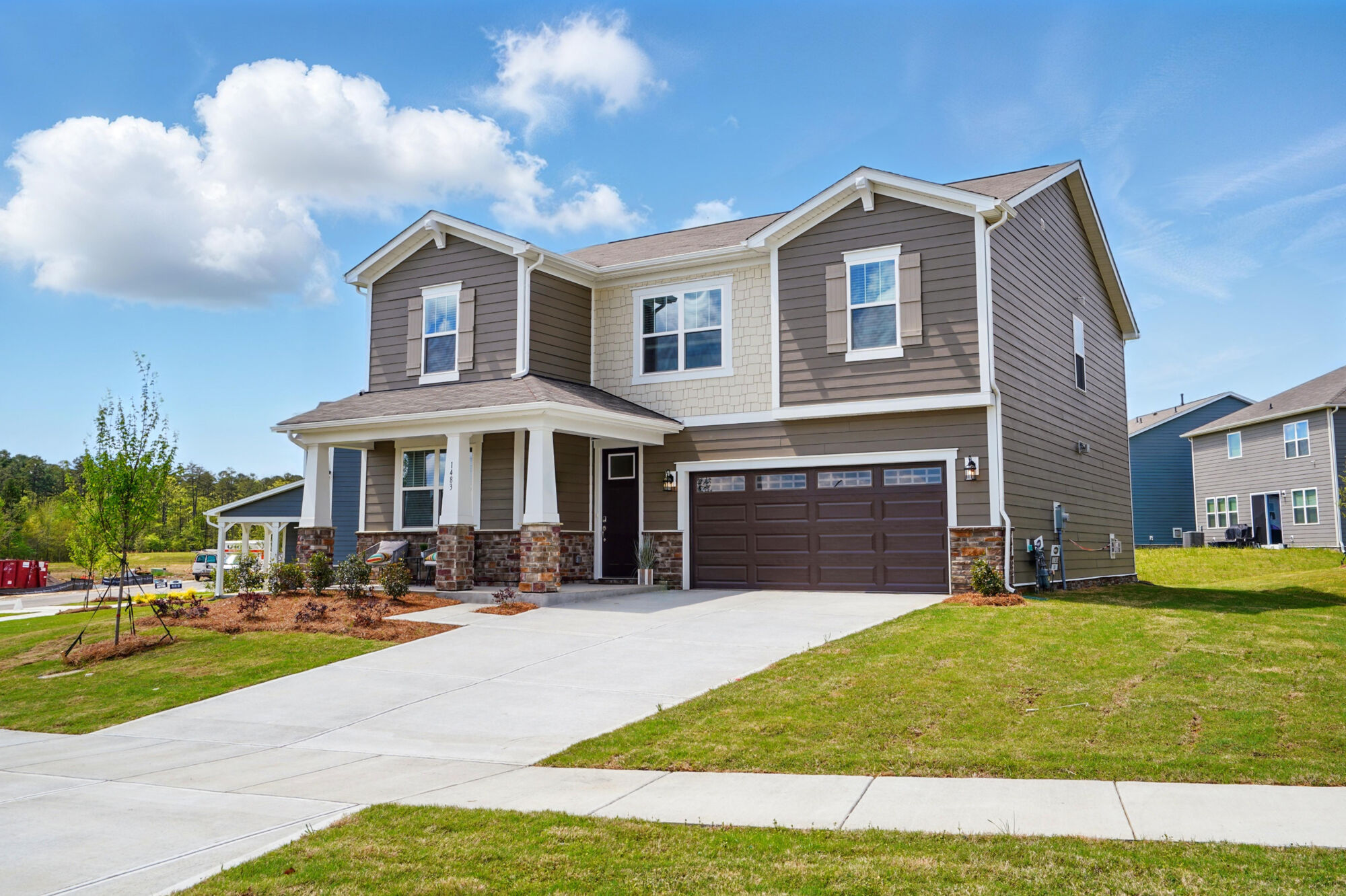 Exterior front and 2-car garage