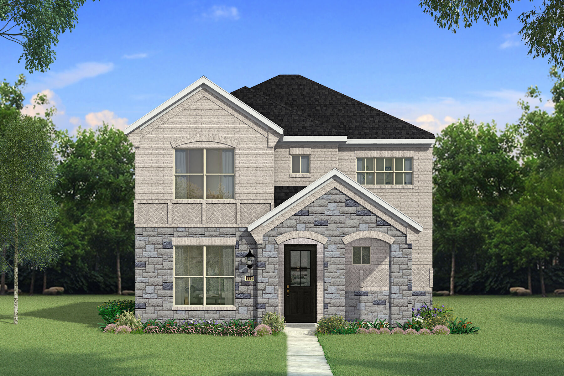  Elevation Front with window, door and exterior stone