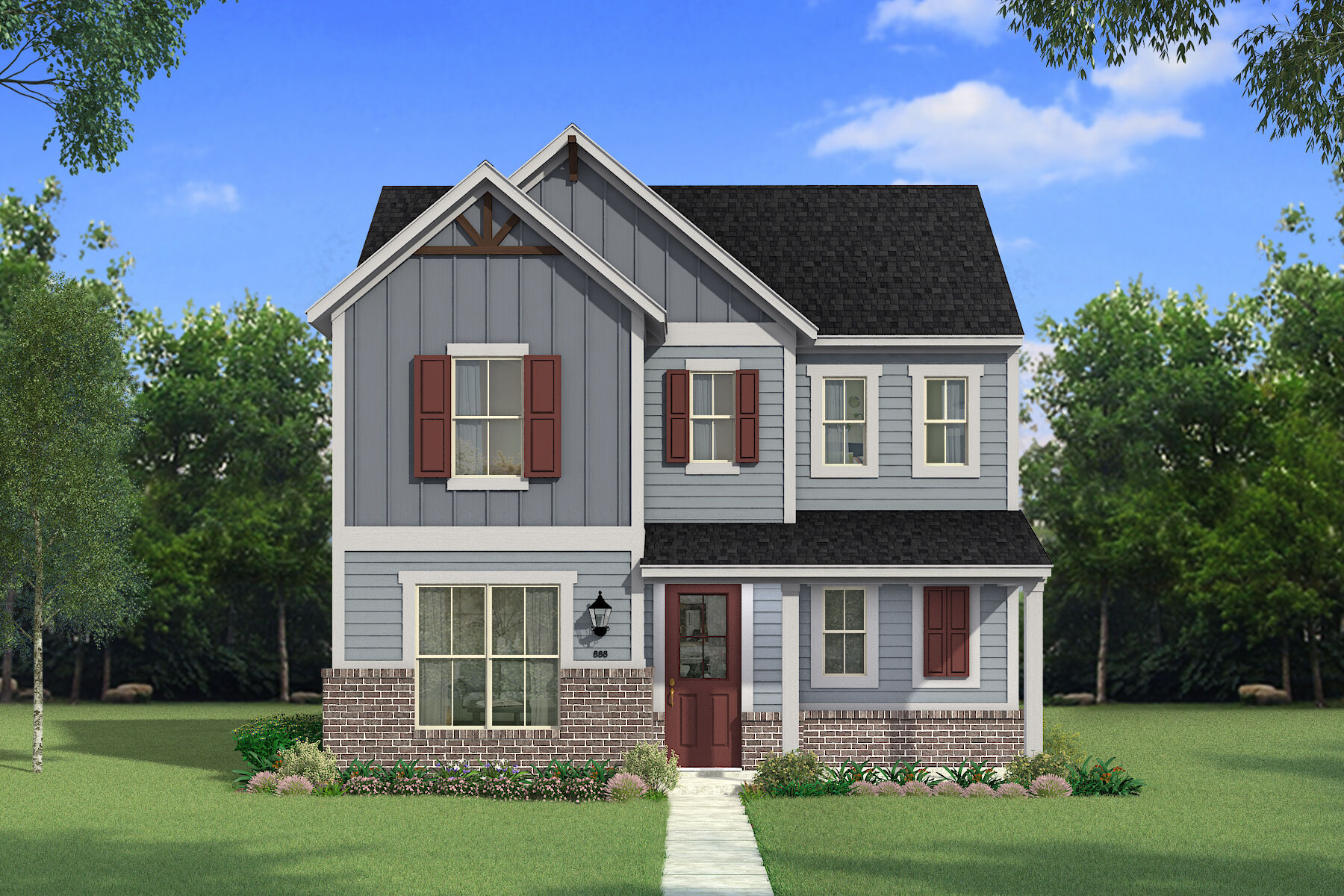  Elevation Front with window, door, exterior brick and exterior clapboard