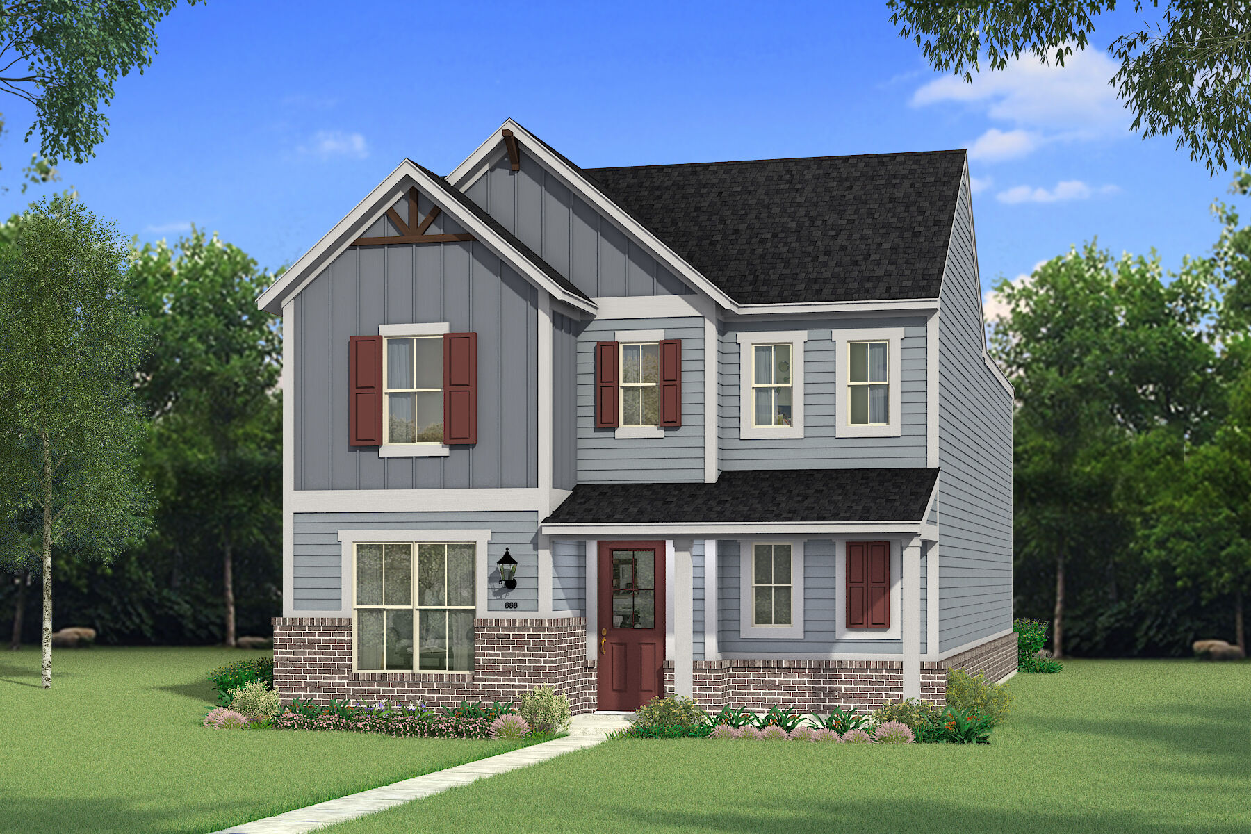 Elevation Front with window, door, exterior brick and exterior clapboard