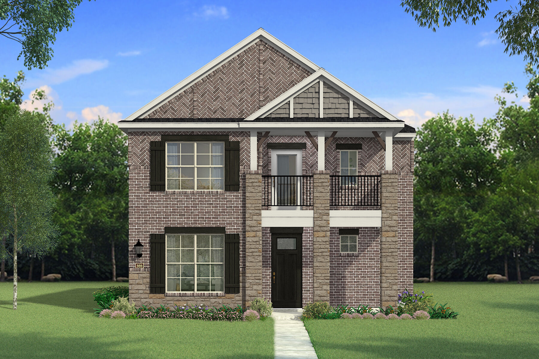  Elevation Front with window, door and exterior brick