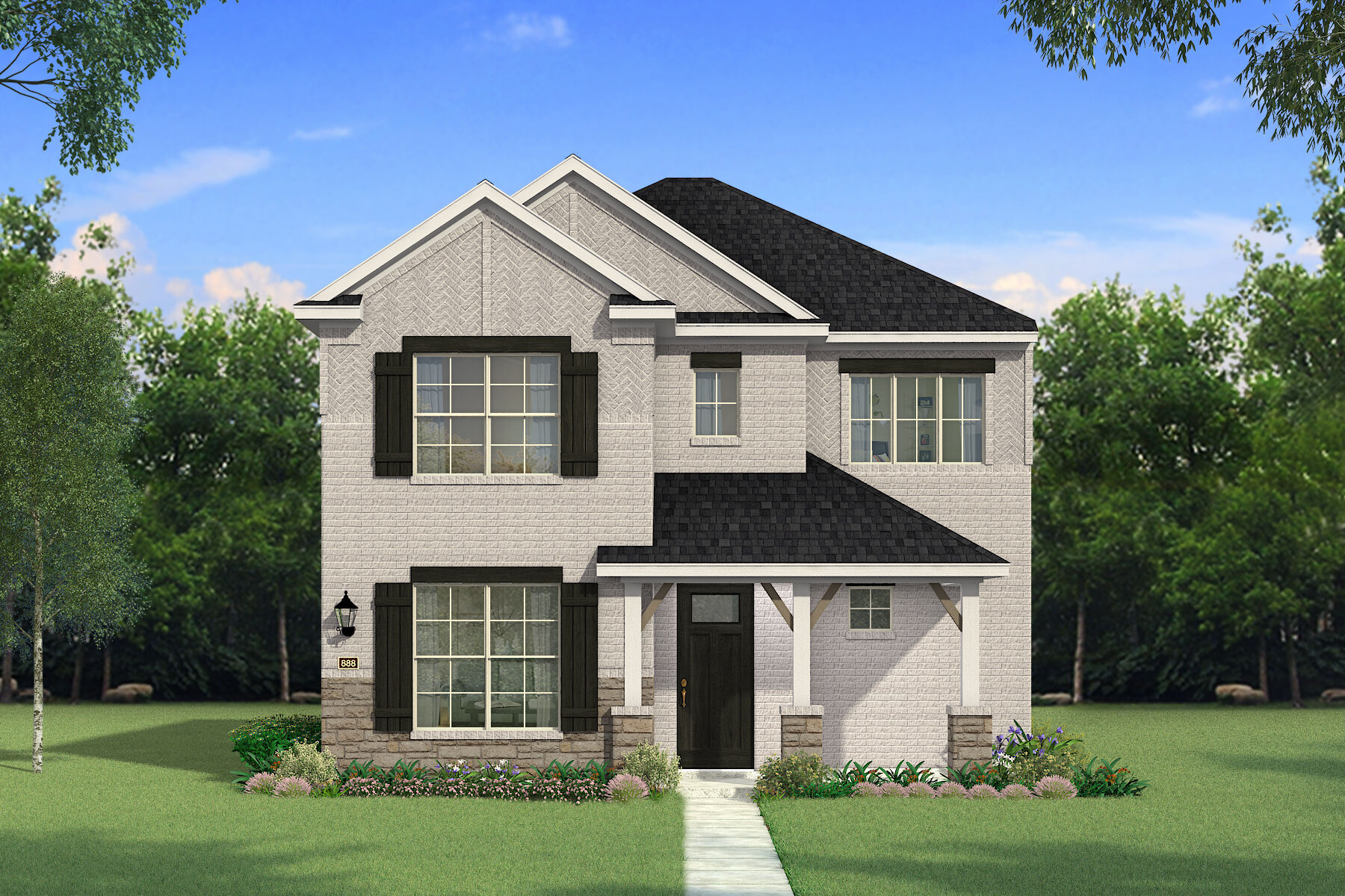  Elevation Front with window, door and exterior brick