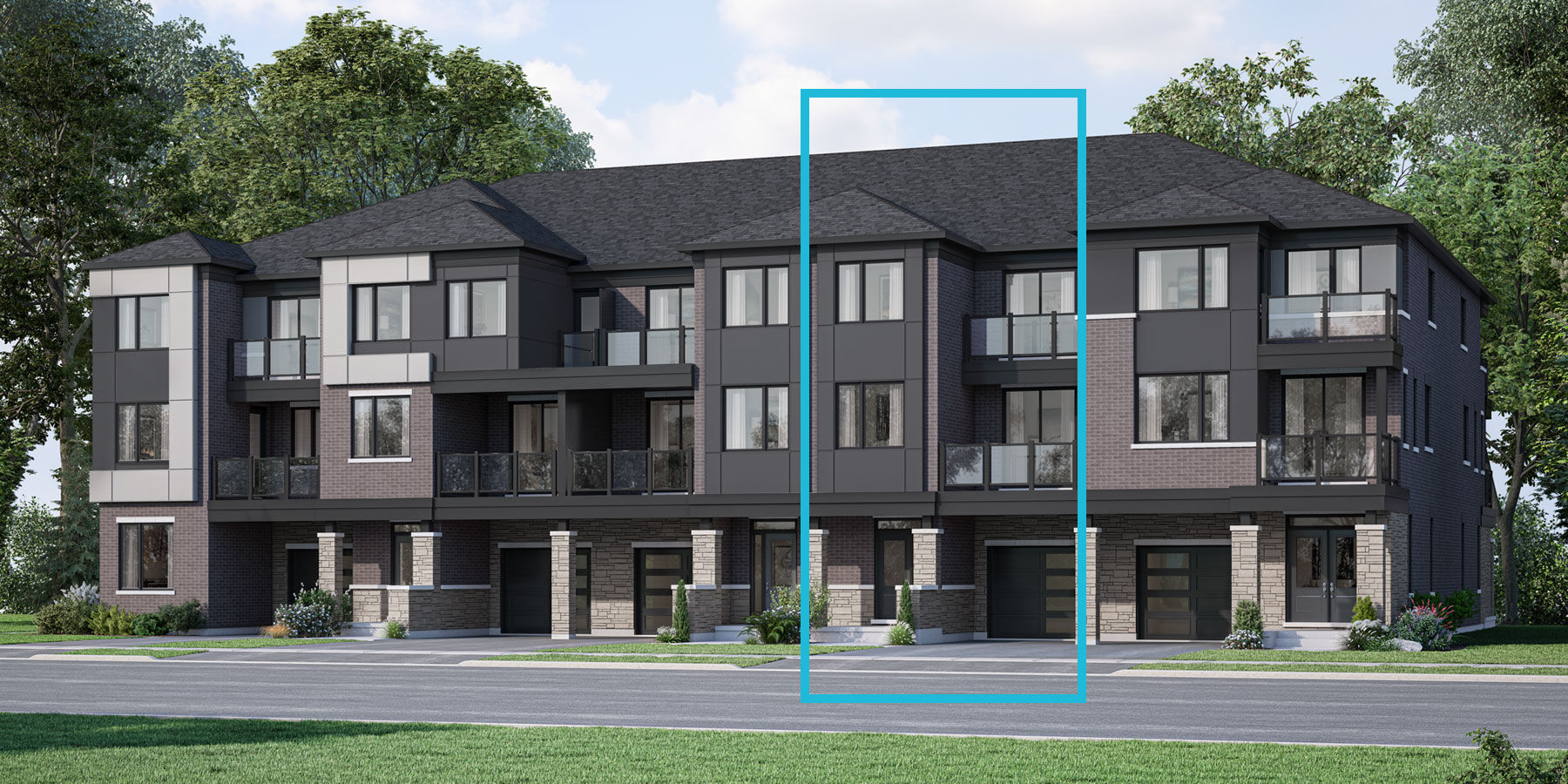  Town Homes with window, door and garage