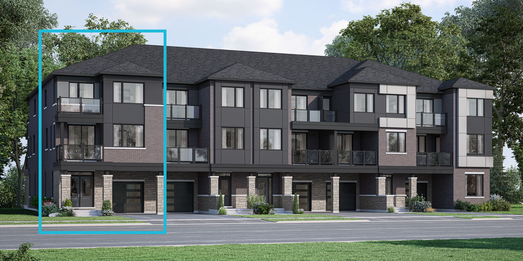  Town Homes with window, garage and door