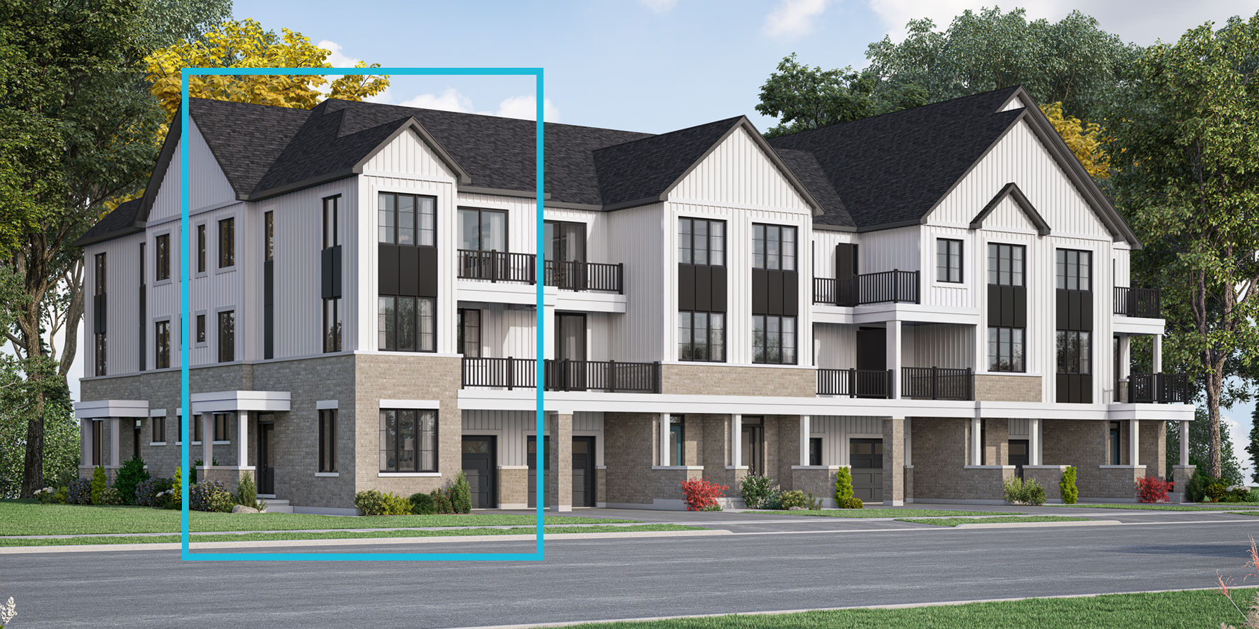  Town Homes with window, door, garage and exterior brick