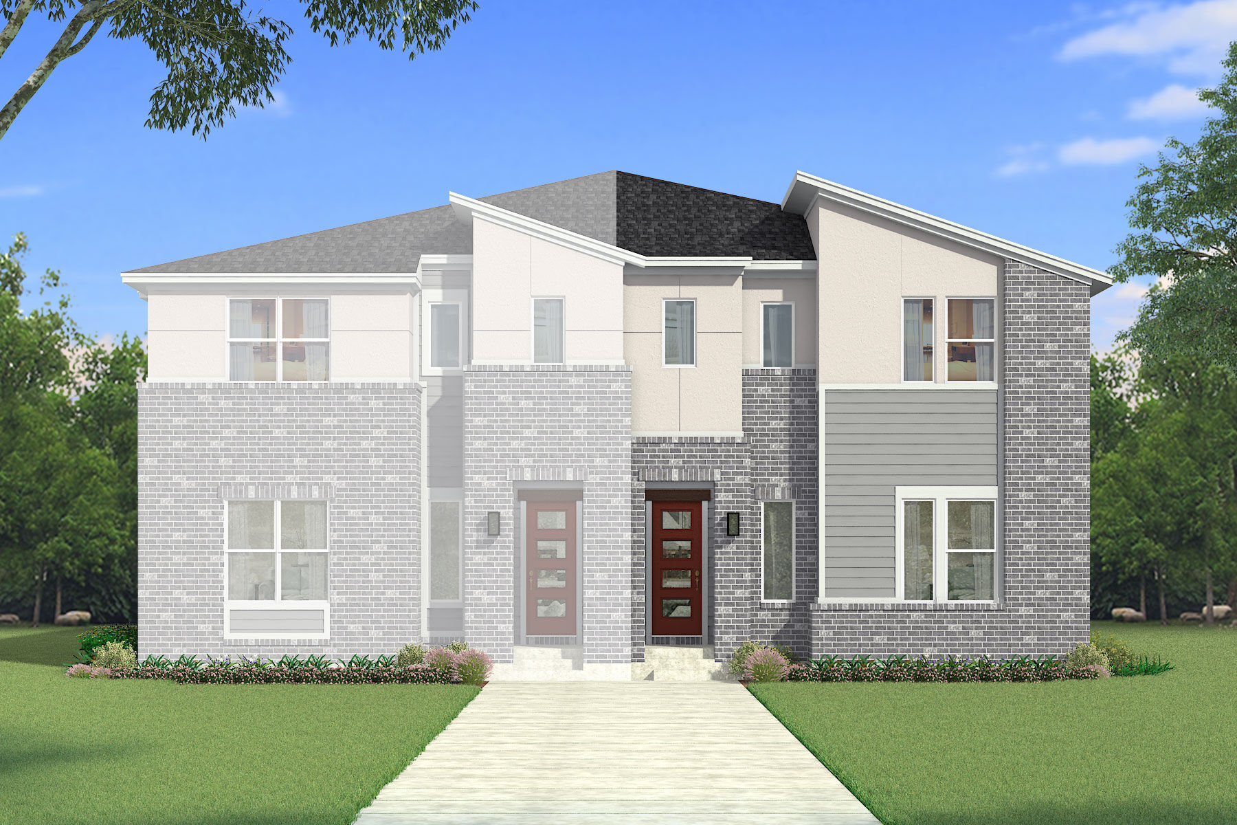  Elevation Front with window, door and exterior brick