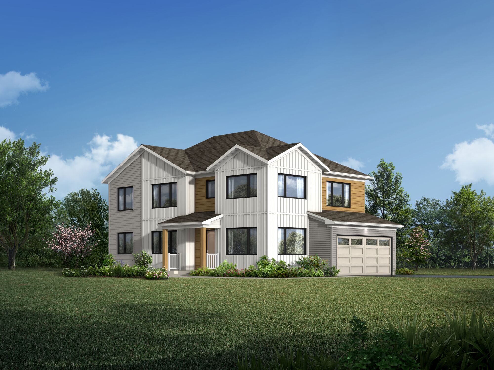 Town Homes with garage and window