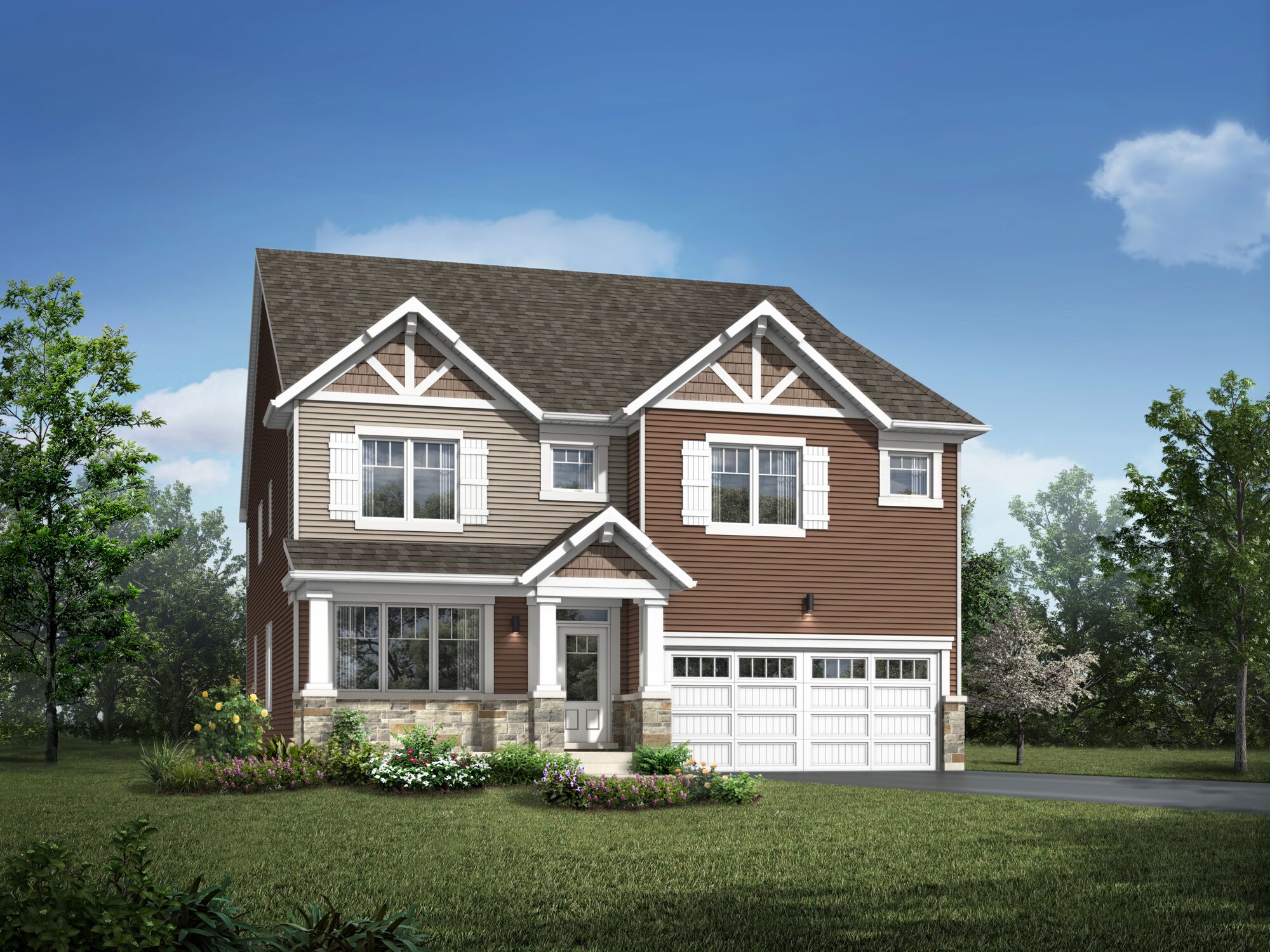  Elevation Front with garage, window and exterior clapboard