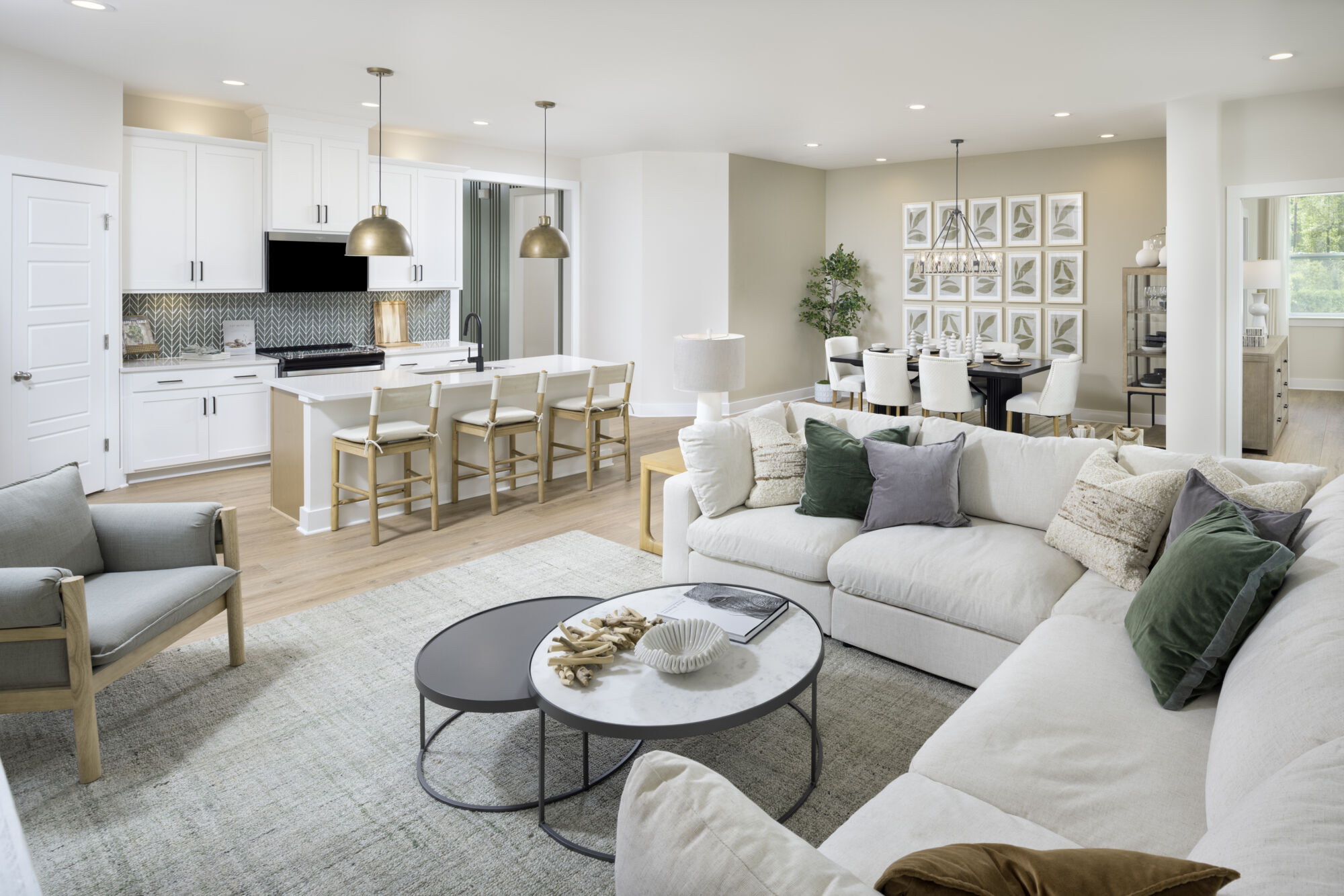 Open concept kitchen, dining area and great room