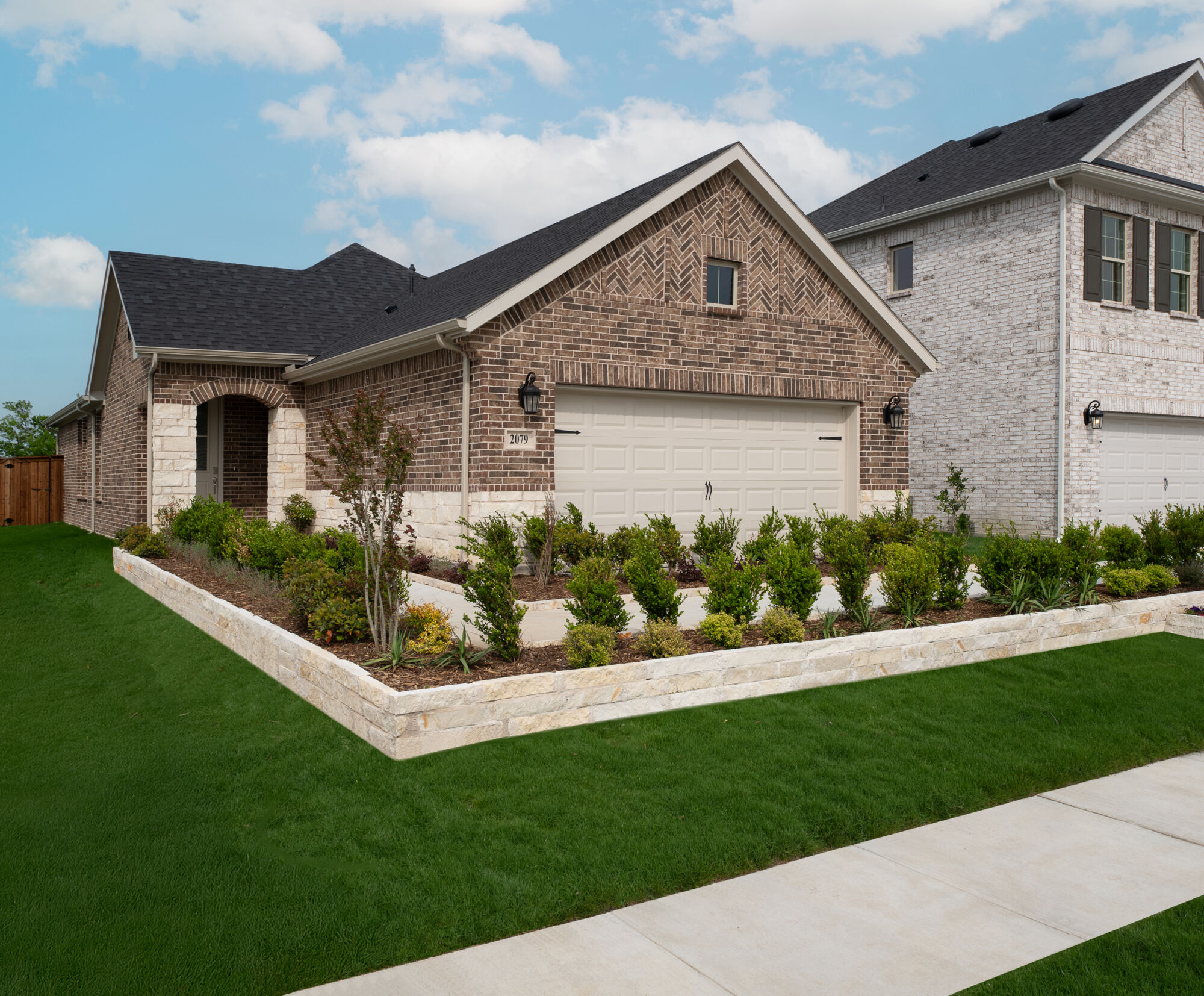 Elevation Front with garage, window and exterior brick