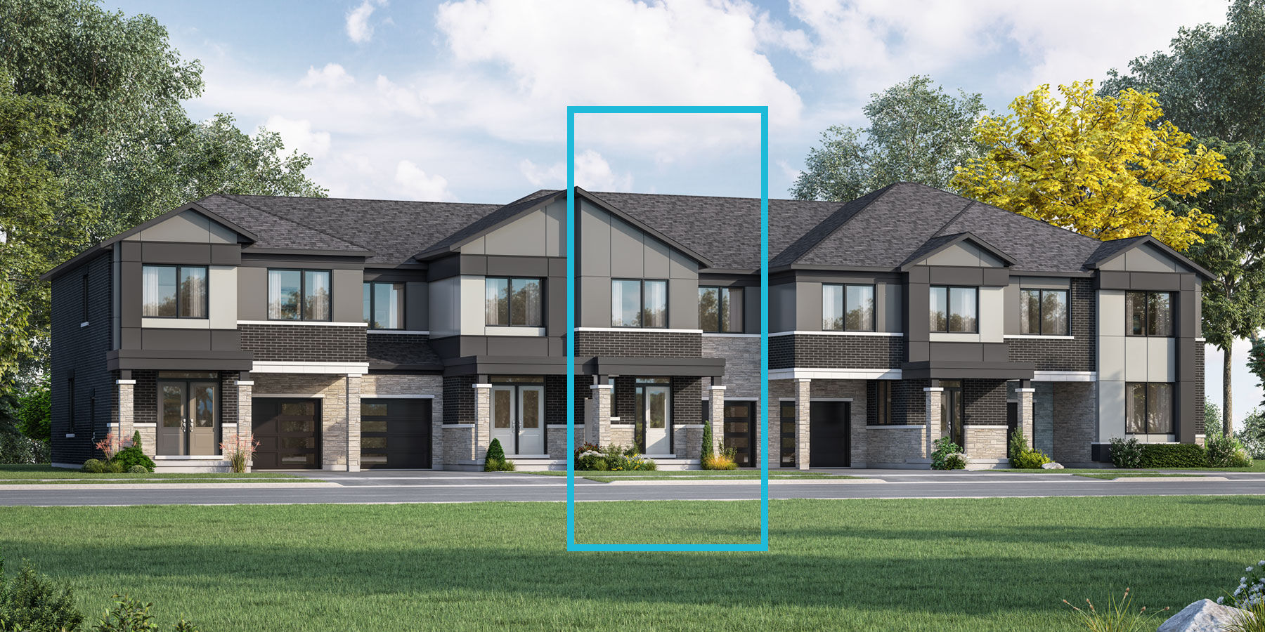  Town Homes with door, window and garage