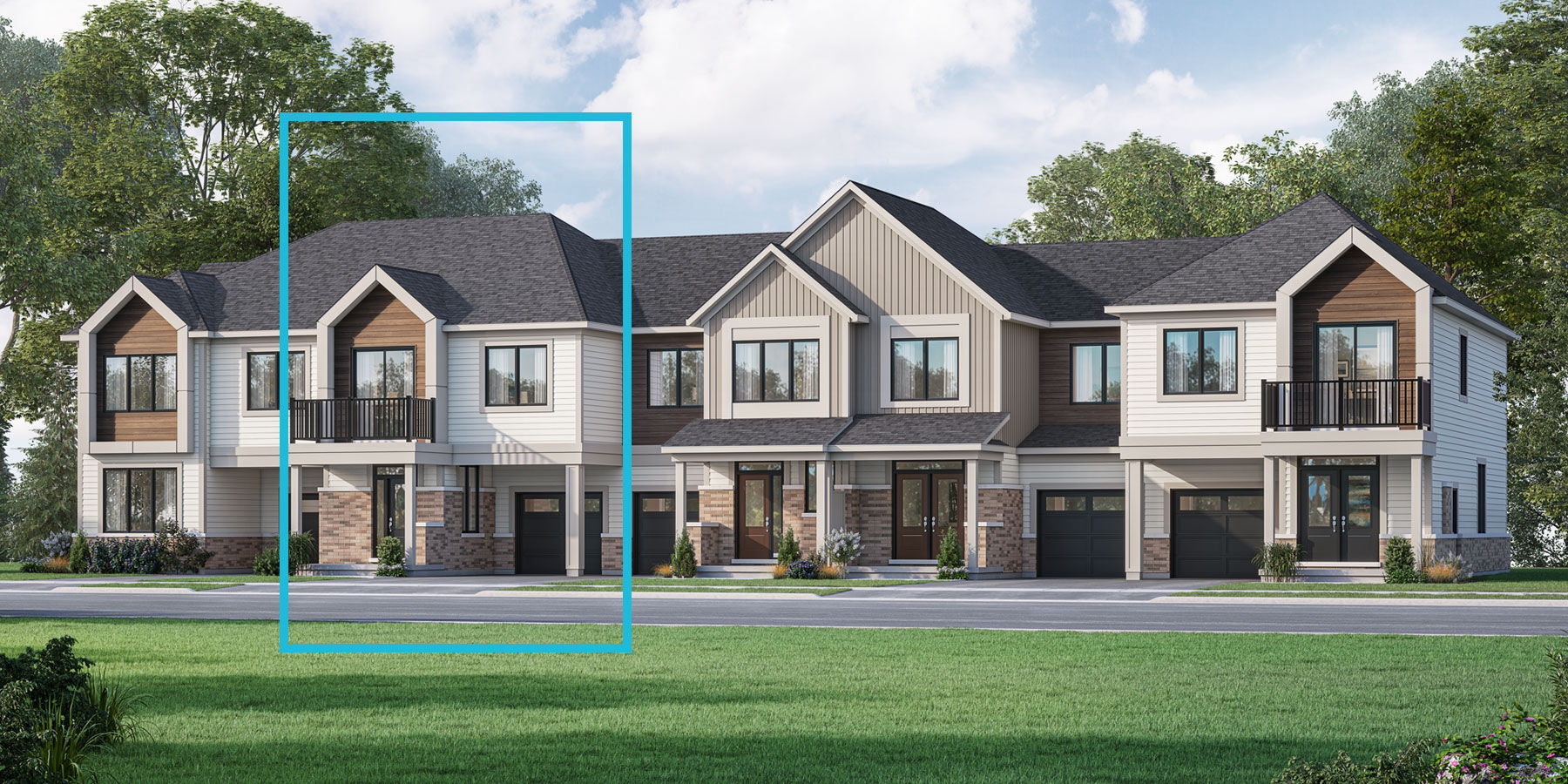  Town Homes with garage, window, door and exterior stone