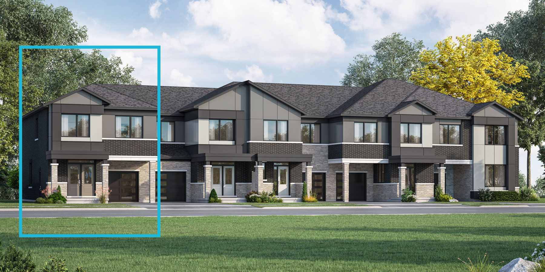  Town Homes with door, window and garage