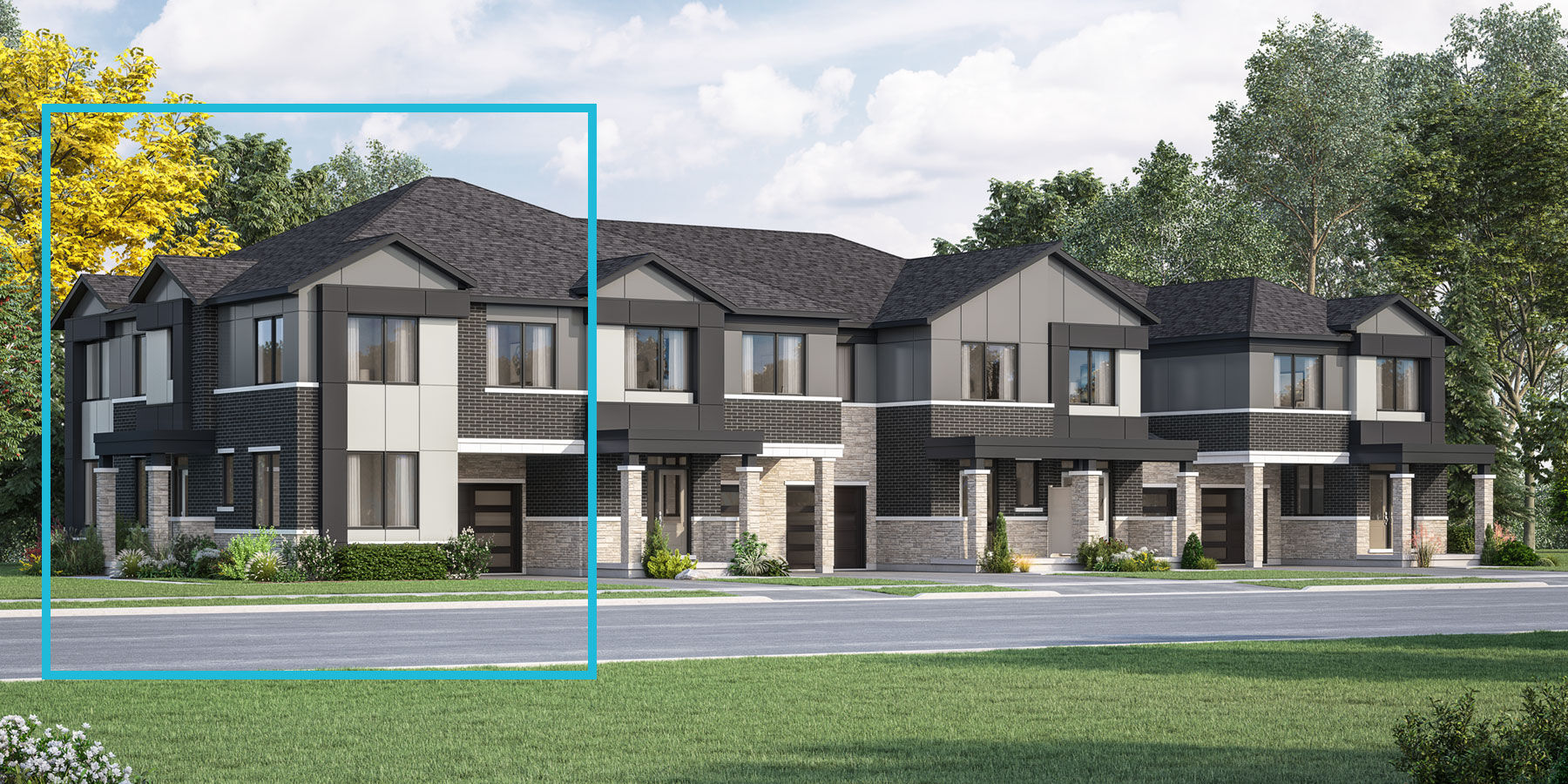 Town Homes with window, garage and door