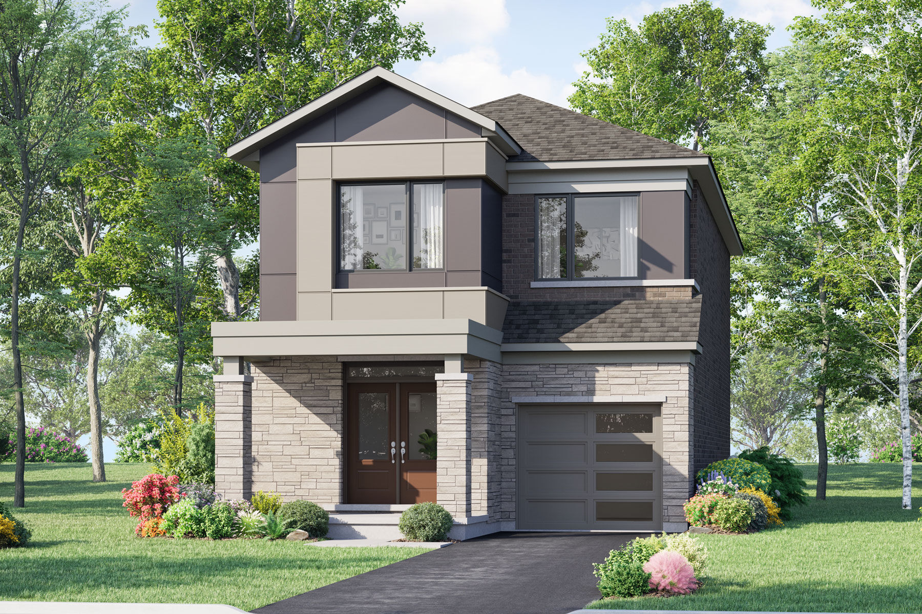  Elevation Front with window, garage and door