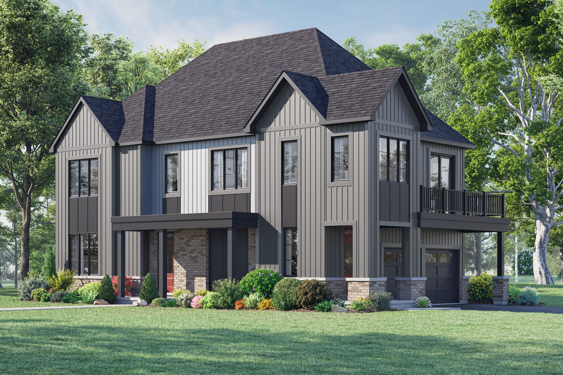  Town Homes with window, door, garage and exterior brick