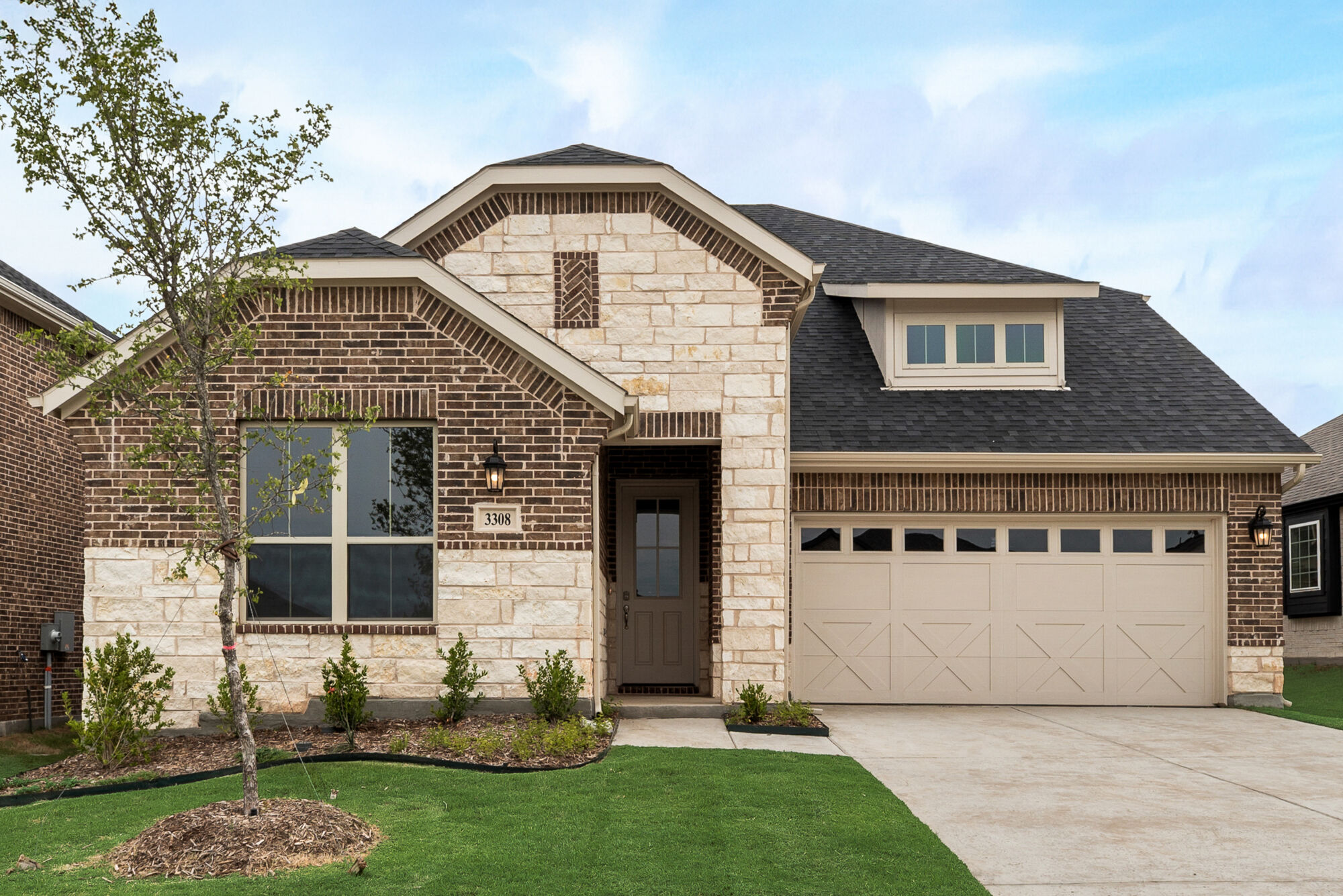Elevation Front with window, garage and door