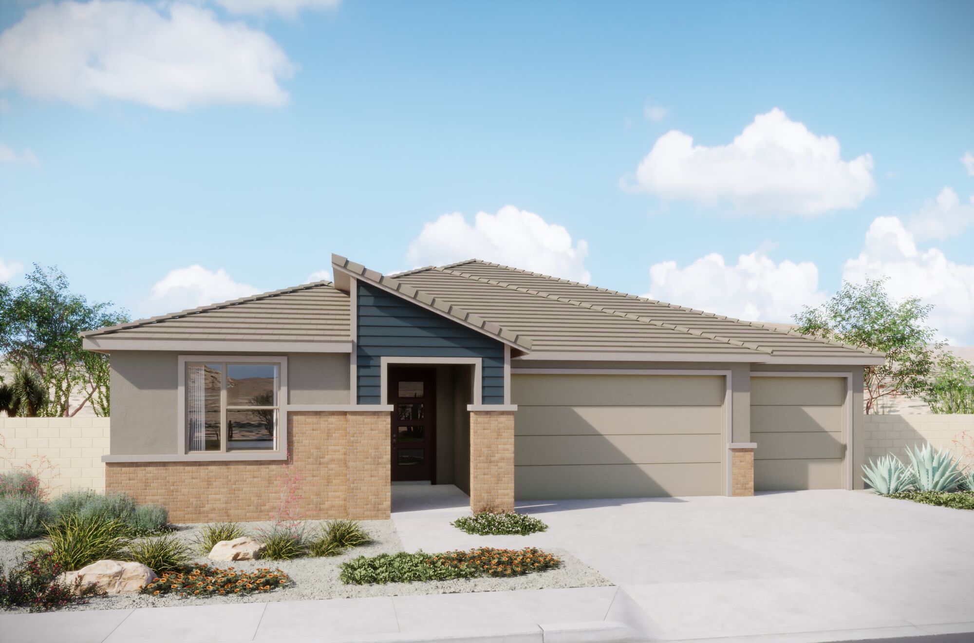 Elevation Front with garage, door and window