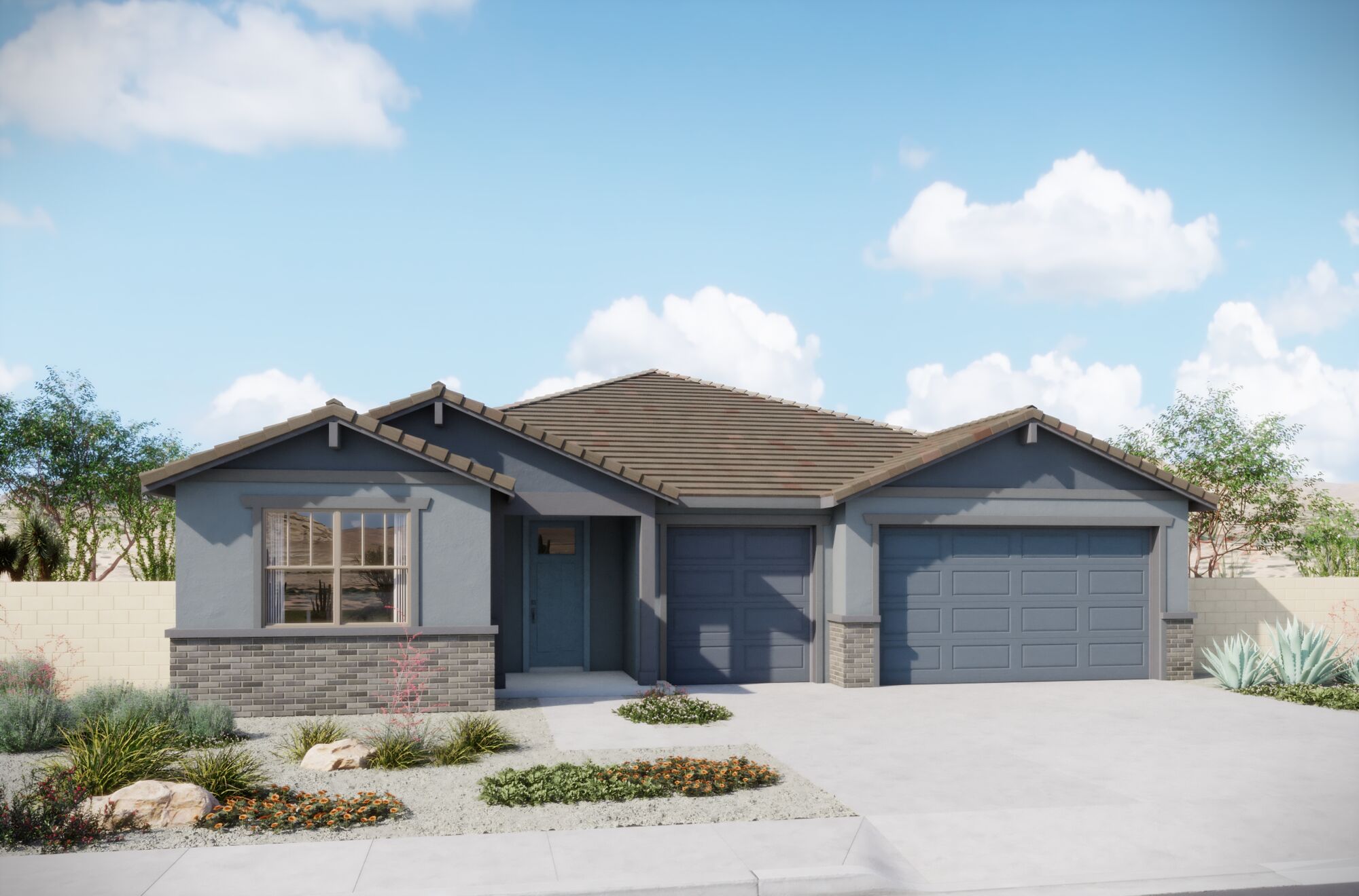  Elevation Front with garage, window, exterior stone and door