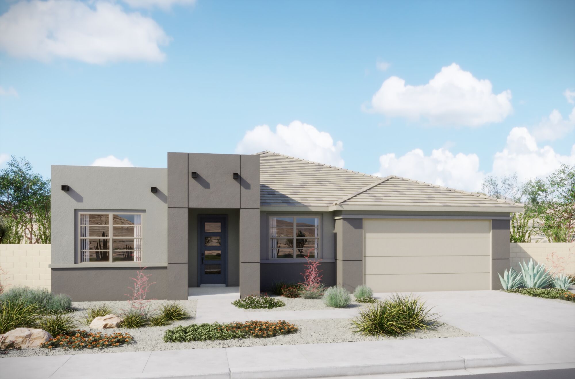 Elevation Front with garage, window and door