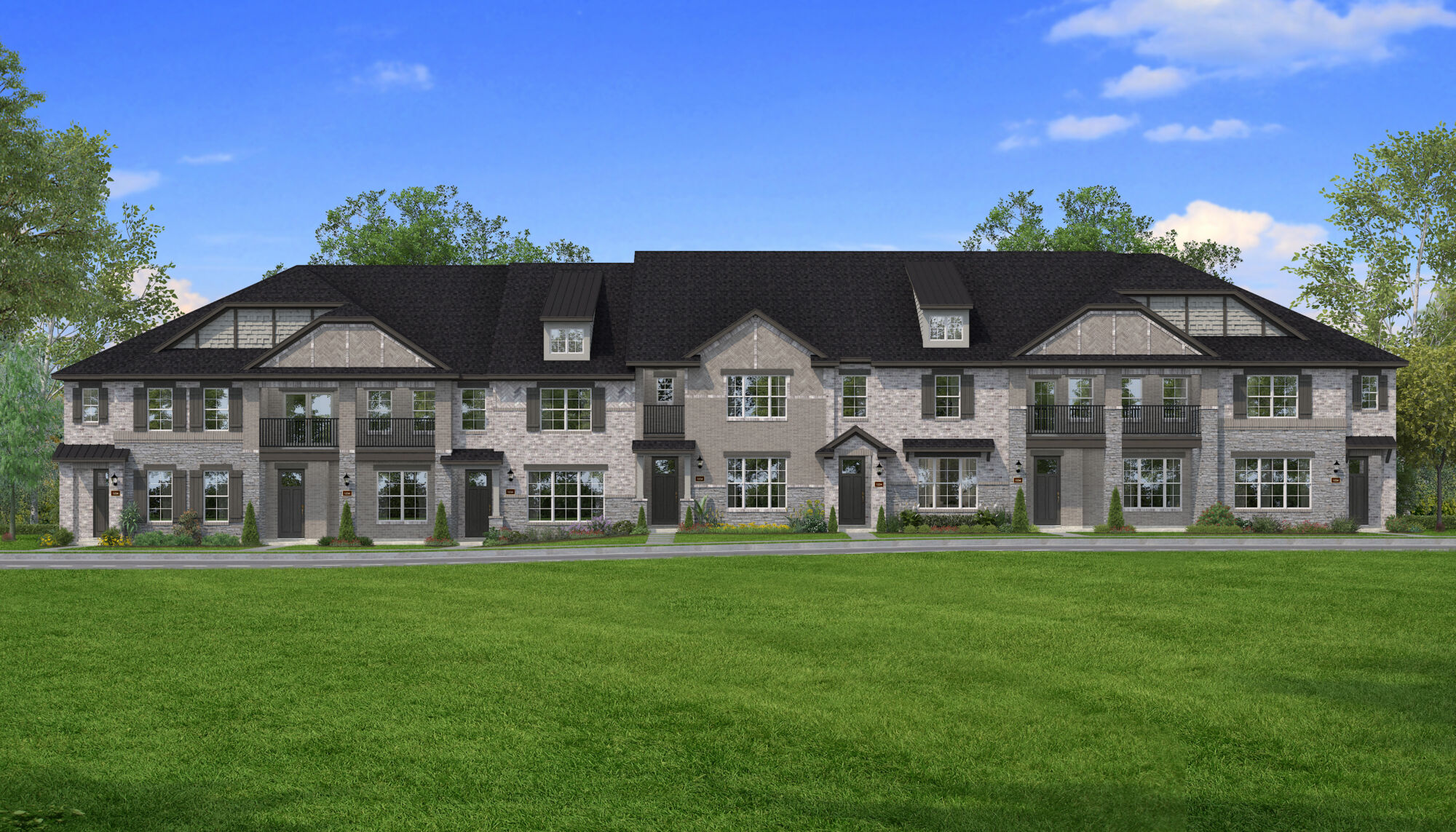 Town Homes with window, door and exterior stone