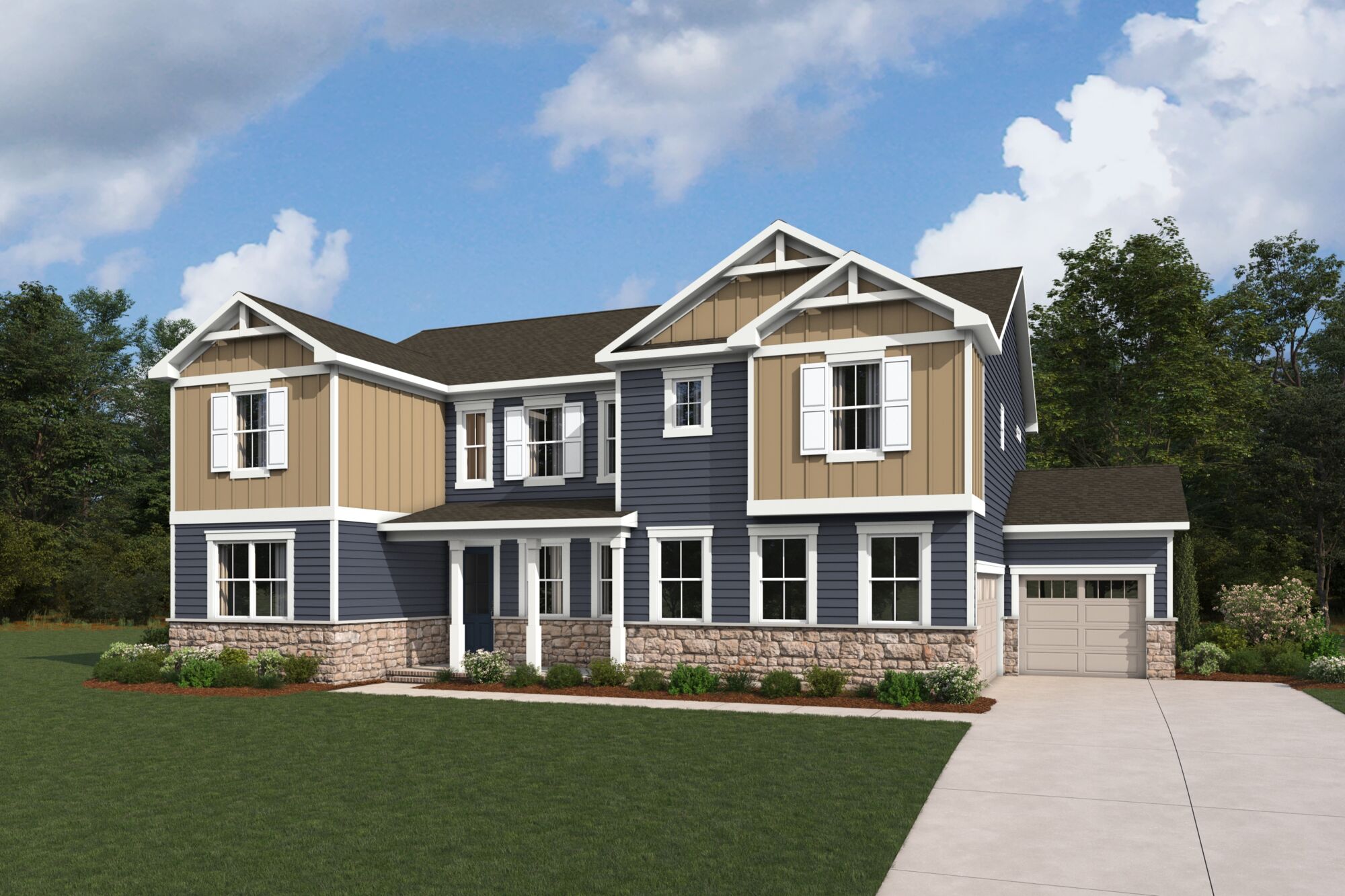  Elevation Front with garage, window and exterior clapboard
