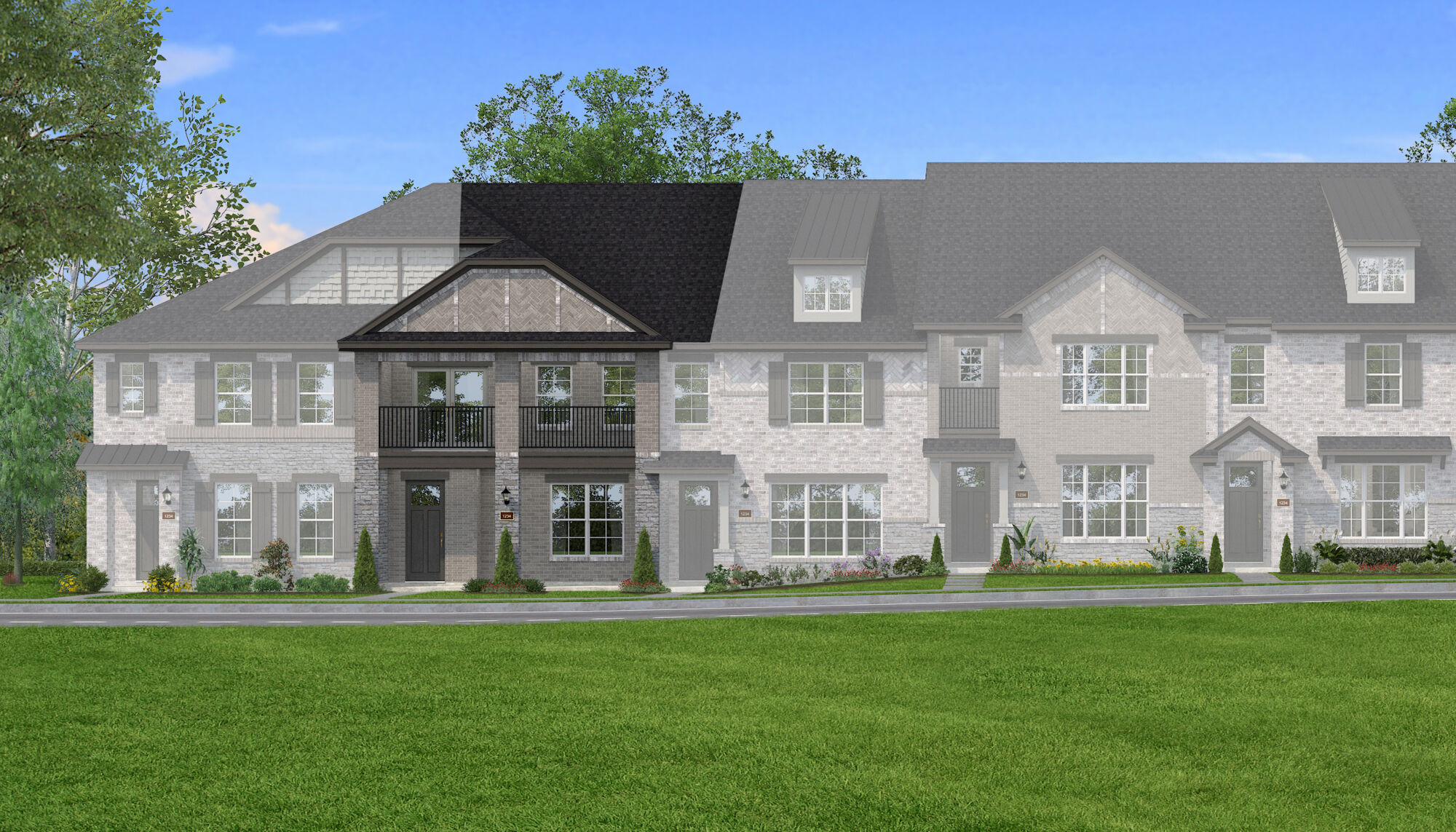Town Homes with window, door and exterior stone