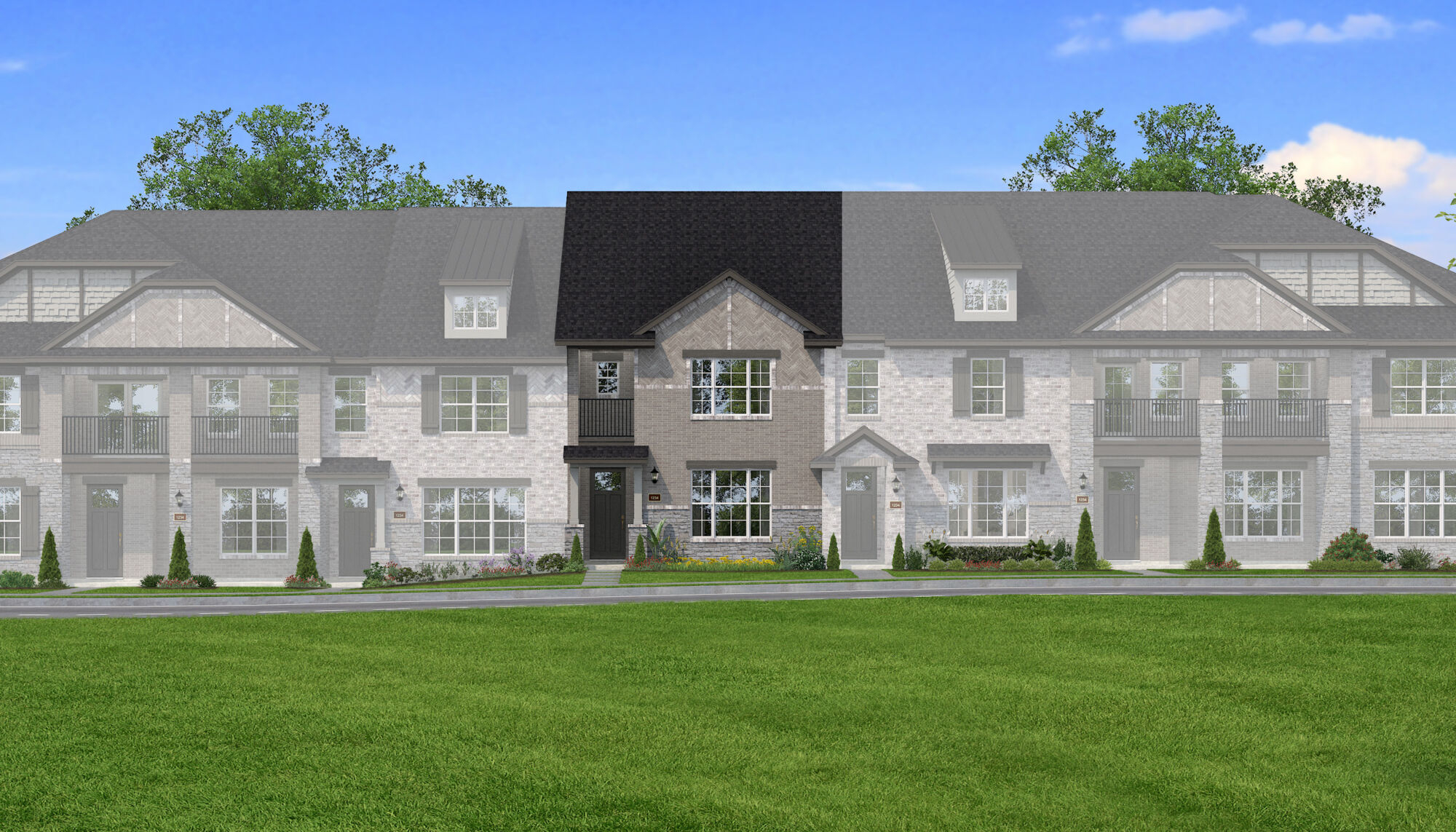 Town Homes with window and exterior stone