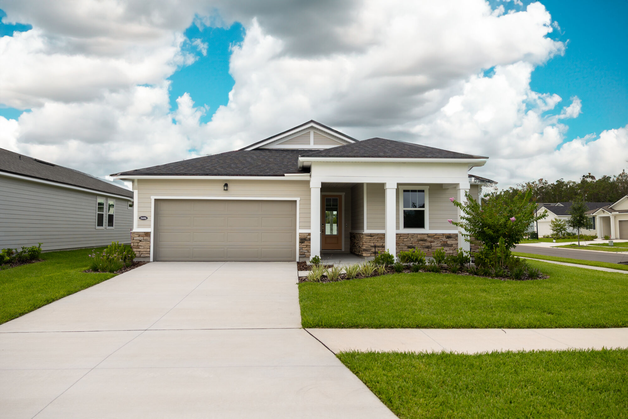  Elevation Front with garage, window and door