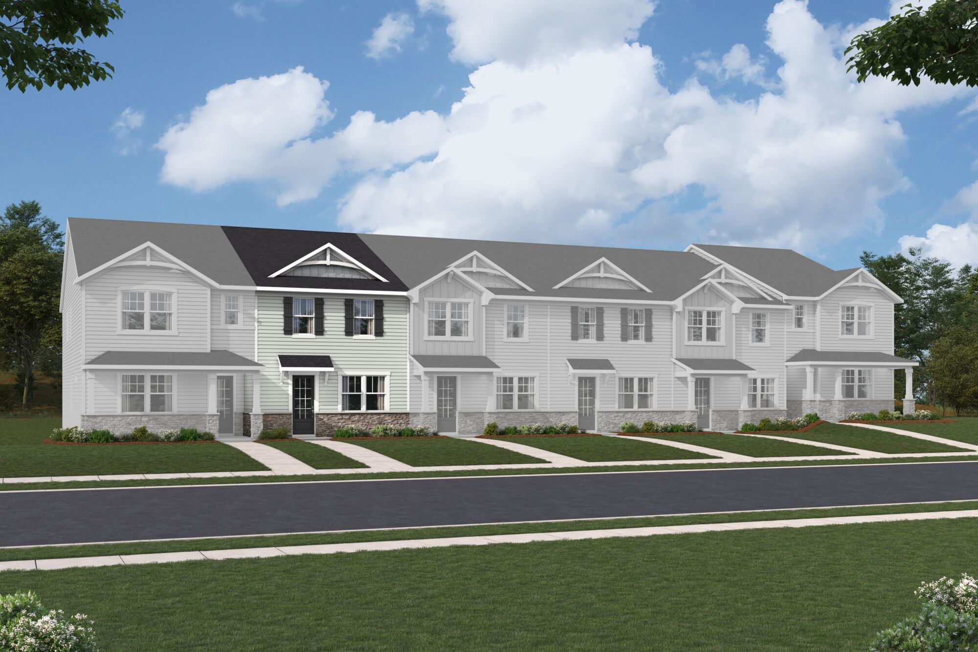  Town Homes with window, door and garage