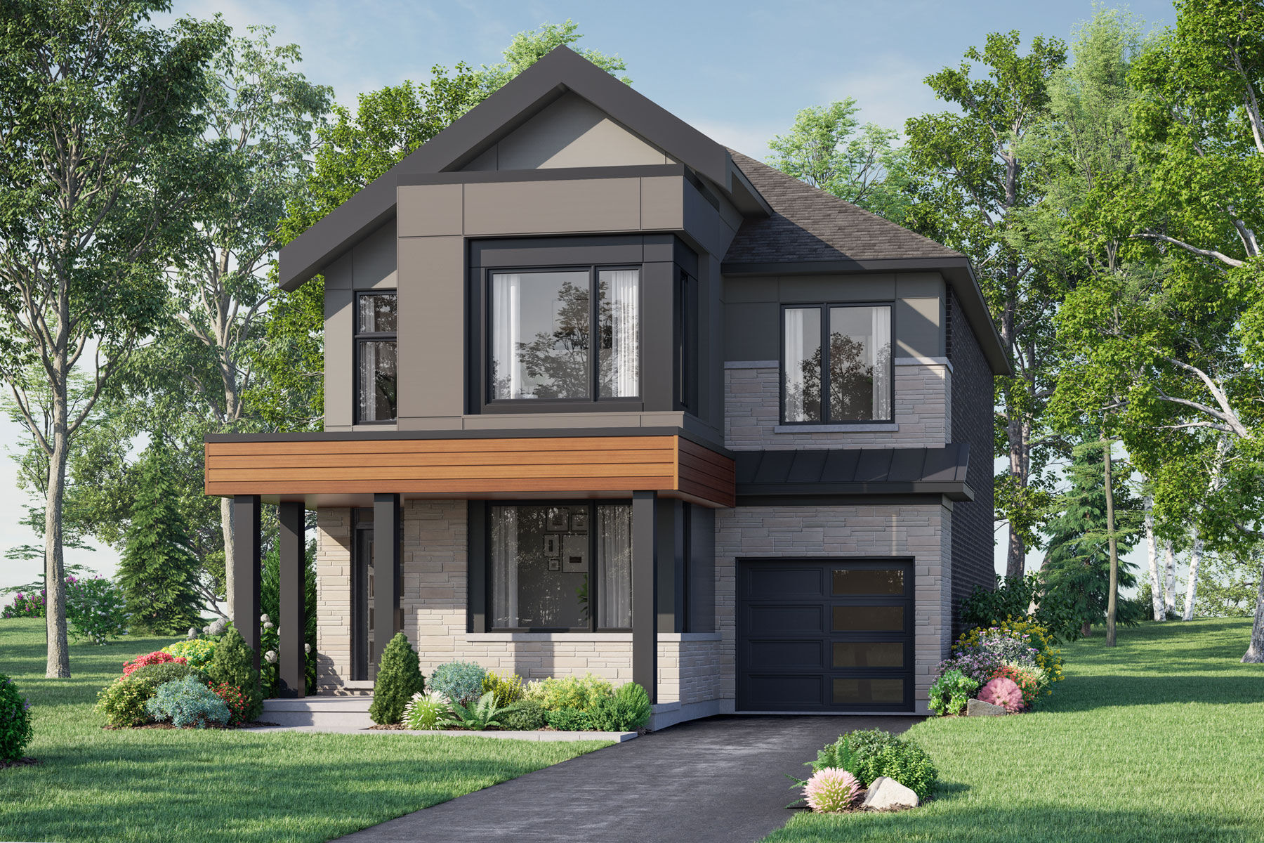  Elevation Front with window, garage and exterior stone